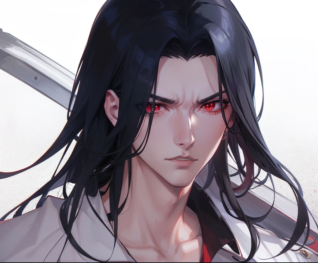 a close up of a person in a red cape holding a cigarette, l vampire, male vampire, alucard, androgynous vampire, tsurumaki kazuya, anime vampires, male vampire of clan banu haqim, handsome male vampire, inspired by Yamagata Hiro, shigenori soejima illustration, vampire, anime style, anime version, piercing mount, pale skin, extreme long hair, long Black hair