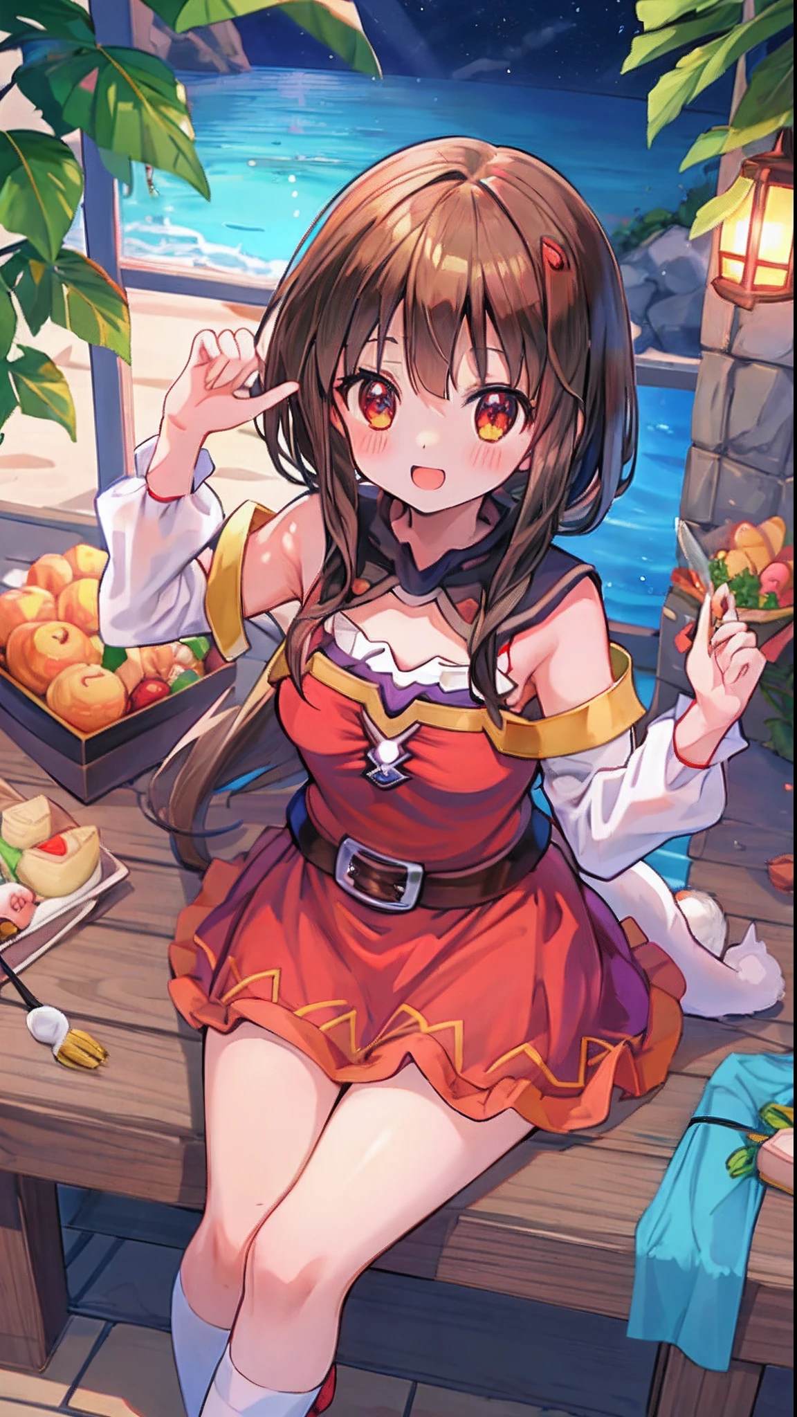 beautiful illustration, melhor qualidade, menina bonito (Megumin Konosuba), quarto, cor pastel, orelhas de coelho fofas, pequeno, cabelo curto castanho, rabbit stuffed toy, bright illumination, olhos vermelhos
