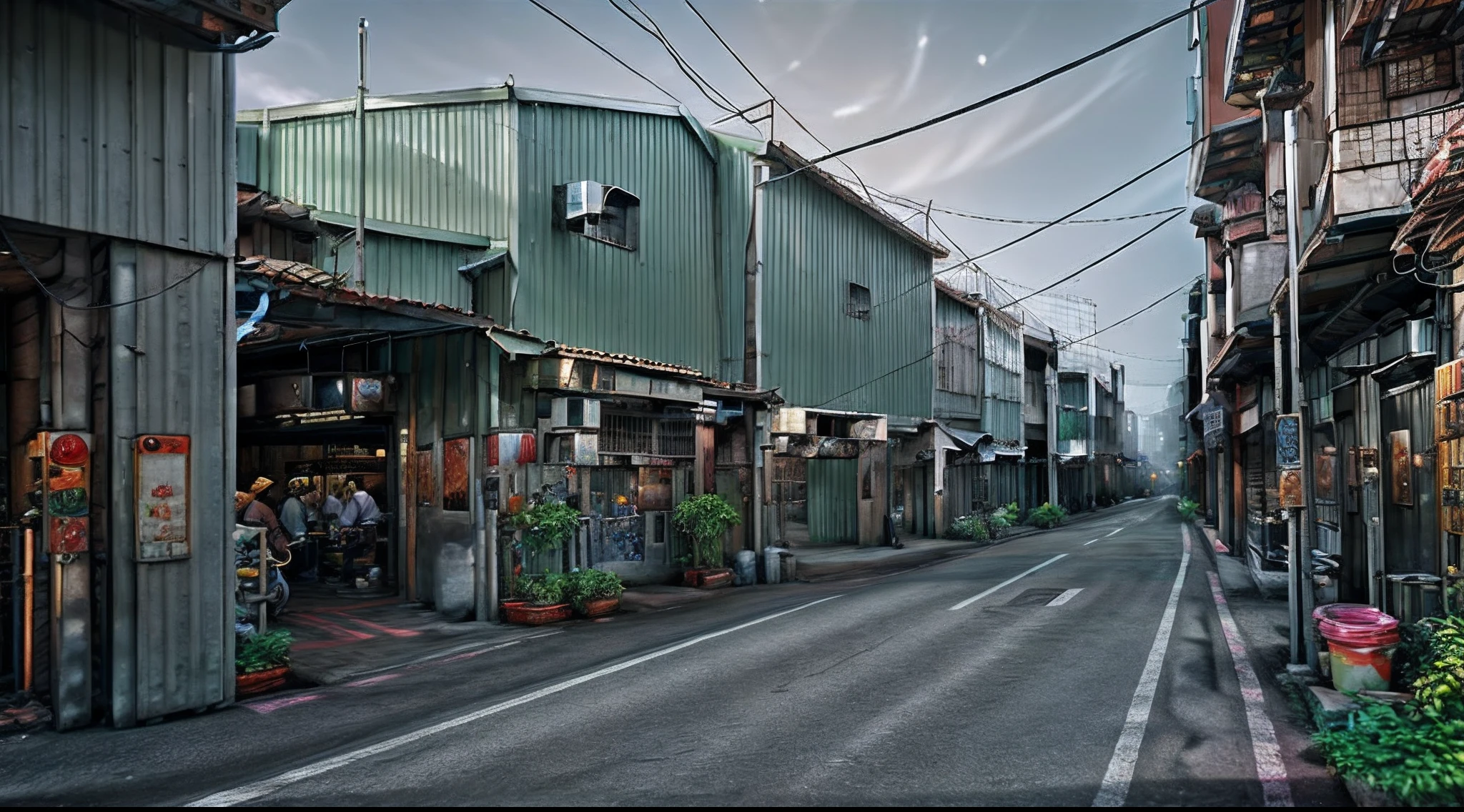 street, The background is a metal steel structure building, (soothing tones:1.25), (hdr:1.25), (art stations:1.2), (Intricate details:1.14), (hyperrealistic 3 d render:1.16), (cinematic ligh:0.55)