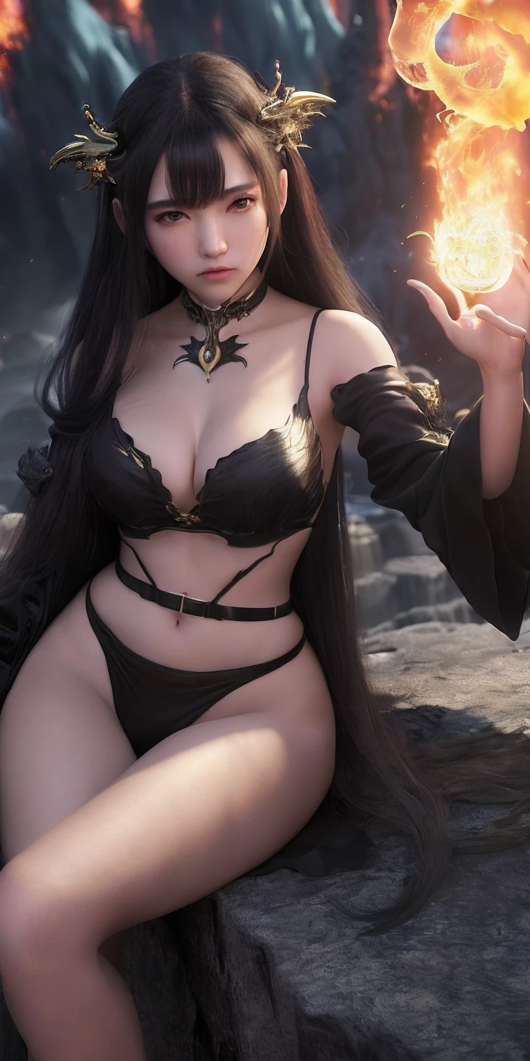 ((​masterpiece)) top-quality、hightquality、((Super elaborate CG Unity 8K wallpapers)、(Fantasia) Places like the Black Demon World、dark color、borgar、Giant Dragon、Dragon shooting lots of fireballs、spoil the ground、Magic Movie Style、Harry Potter movie style、Viewing in the high mountains、Monolake、3D Digital Painting、awardwinning photo、Bokeh、depth of fields、HDR、Bloom、chromatic abberation、Photorealsitic、Very detailed、trending on artstationh、Trending in CGSighbour、Convoluted、High Details、Dramatic、Art by Midjourney、One Woman Sensational、barechested