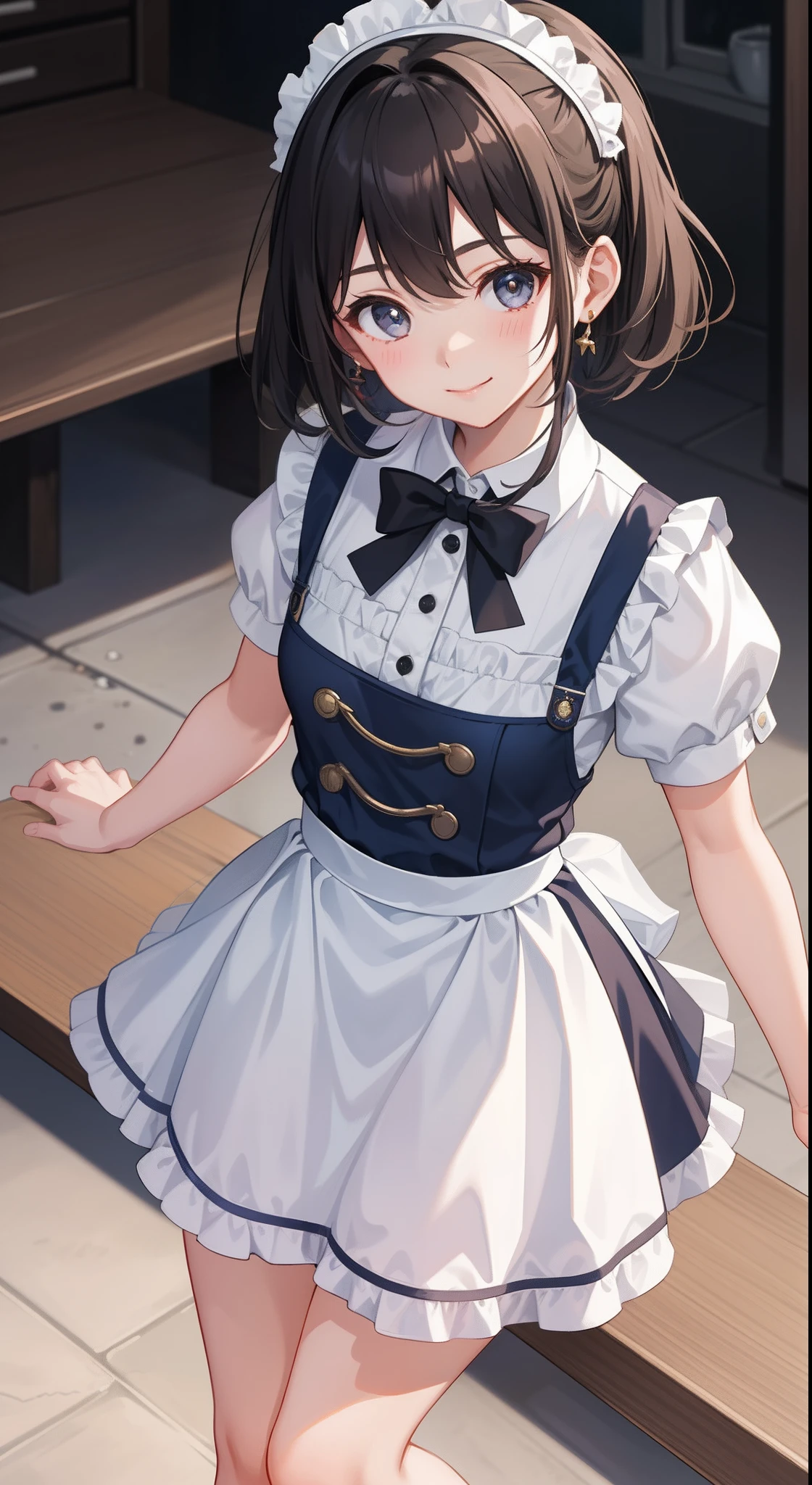 1girl in、AS-Adult、A smile、The shirt、skirt by the、pinafore、hair adornments、(Maids)、