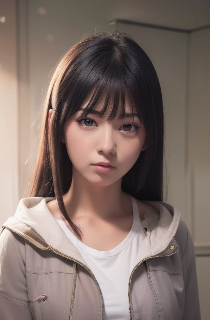 Hyuga hinata A woman was in a room. He was seen wearing a silver shirt and a light-purple jacket. Even in a jacket. But her breasts look so big. She has long, straight hair untangled not tied. He also had a white as snow. With white eyes. And her rosy cheeks. And pink lips. He was looking into the camera. So pretty and realistic