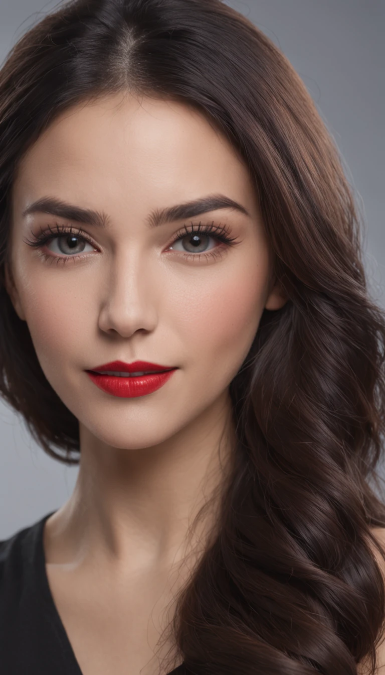 Foto en primer plano de una mujer con cabello negro, Fuertes ojos azules,con un brillo intenso, Cejas gruesas y oscuras, Una cara bien hecha, and lips with red lipstick. Llevaba una camisa de lana negra. The environment is a photography studio,It has a perfect black background and impeccable lighting. Mujer sonriendo feliz para la foto.
This photograph captures the woman's charming facial features up close.. Film lighting highlights her black hair,And he brought out the sparkle of his intense blue eyes., creando un efecto fascinante. Unreal Engine garantiza una calidad fotorrealista, La hace parecer casi realista.
Su cabello negro agrega un toque de singularidad a su apariencia, Her bold eye makeup and red lipstick enhance your facial features with confidence and style..
La camisa de lana negra que llevaba contrastaba con su tez clara, Crea un atractivo visual llamativo. La sonrisa feliz de la mujer agrega calidez y accesibilidad a la foto.
The photography studio's meticulously crafted lighting ensures every detail of women's makeup, cabello, Clothing is displayed accurately. The camera chosen for this photo captured the intricate details of his expression and features...
El resultado es una imagen visualmente atractiva,La vibrante personalidad y la belleza de las mujeres se capturan en primeros planos medios. The combination of its unique appearance and studio setup makes photos stand out with realism and glamour..