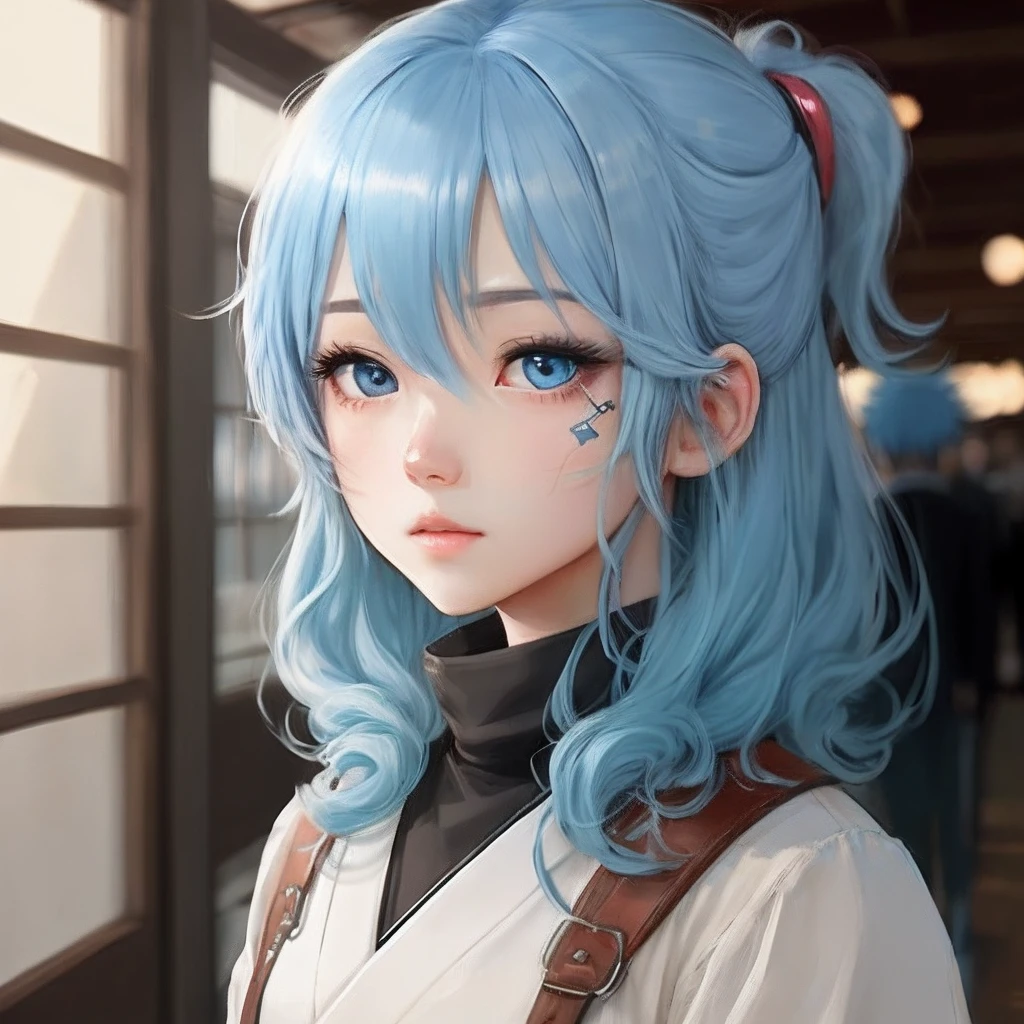 Mullet hairstyl,girl,japanese,blue hair,cool,cute,anime,illust,beautiful,high Quality,blue eyes,beautiful face,eyepatch