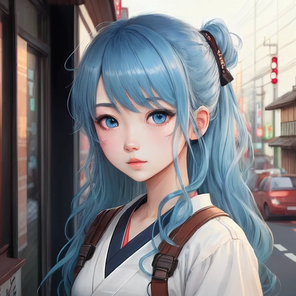 Mullet hairstyl,girl,japanese,blue hair,cool,cute,anime,illust,beautiful,high Quality,blue eyes,beautiful face,eyepatch
