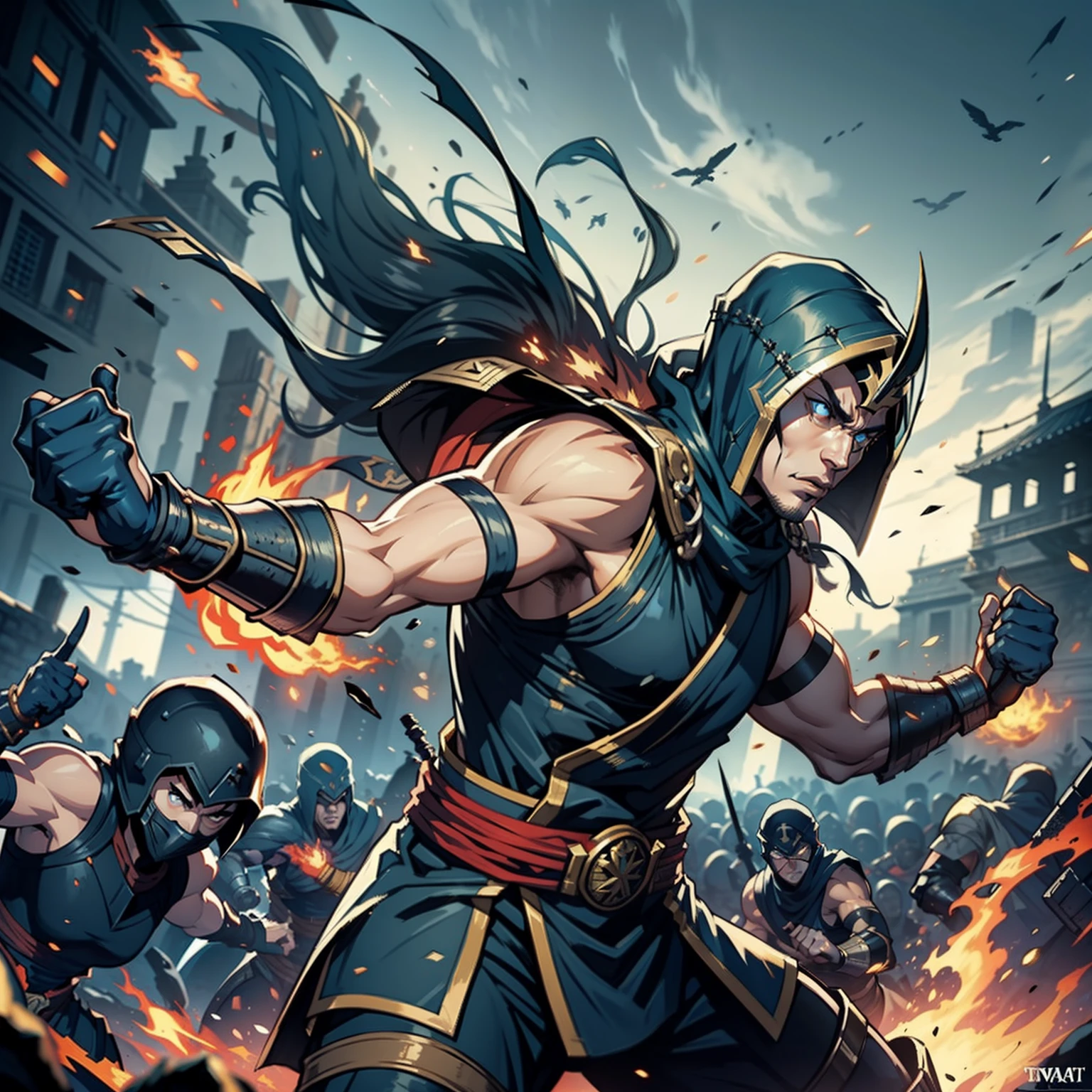 Mortal Kombat Great War Legendary Battle Troy Battle Hyper realistic Epic War Super Detailed Dynamic poses large number of armies
