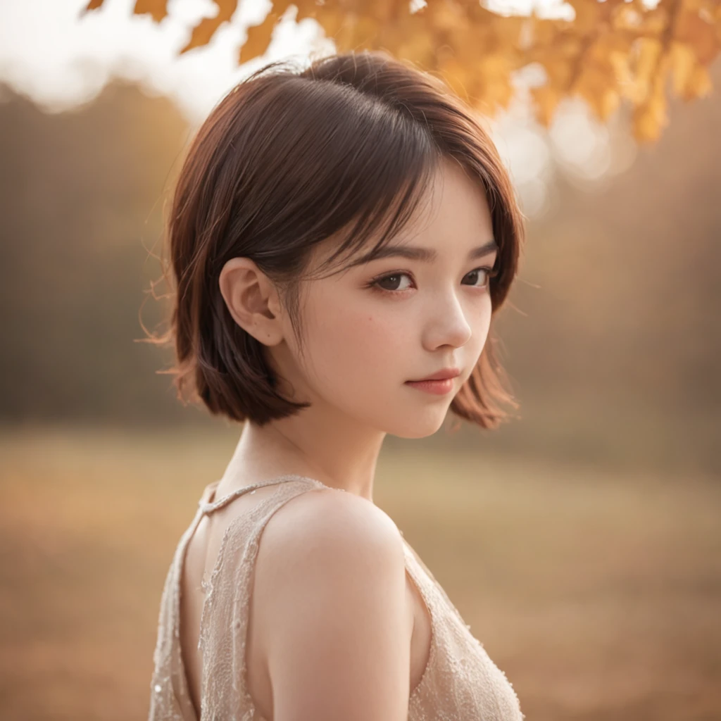 japanes、drooing eyes、Short hairstyle、Little fat girl、A dark-haired、short-haired、Embarrassed face、Autumn landscape、Hair illuminated by the sun、、drooing eyes、Short hairstyle、Little fat girl、A dark-haired、short-haired、Embarrassed face、Autumn landscape、Hair illuminated by the sun、suits