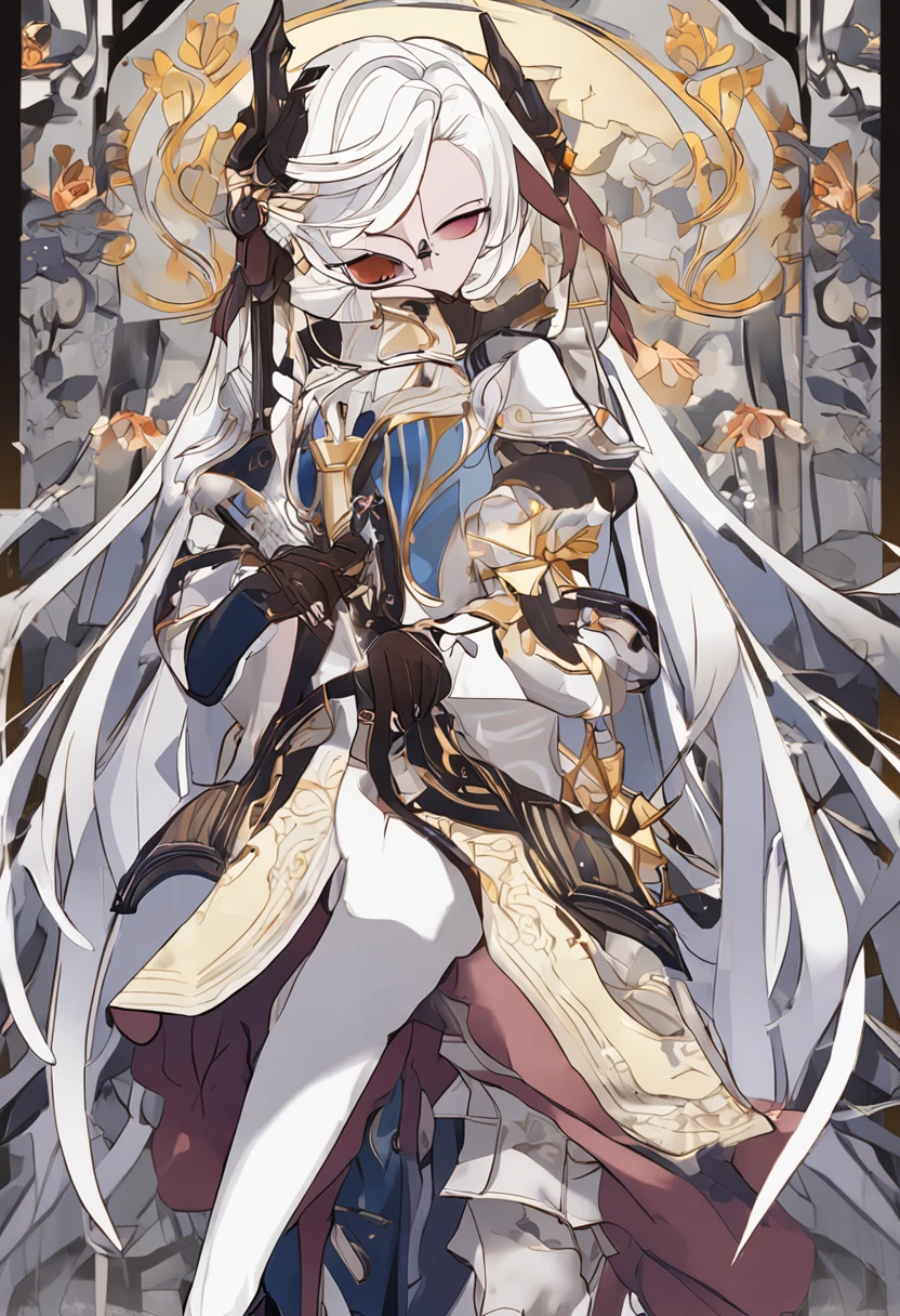 Kamisato_Ayaka，Japanese style，Armour，long  white hair，horse tailed，Elegant smile，Keep one's mouth shut，A detailed eye，solo person，sakurabackground，Tsubaki pattern