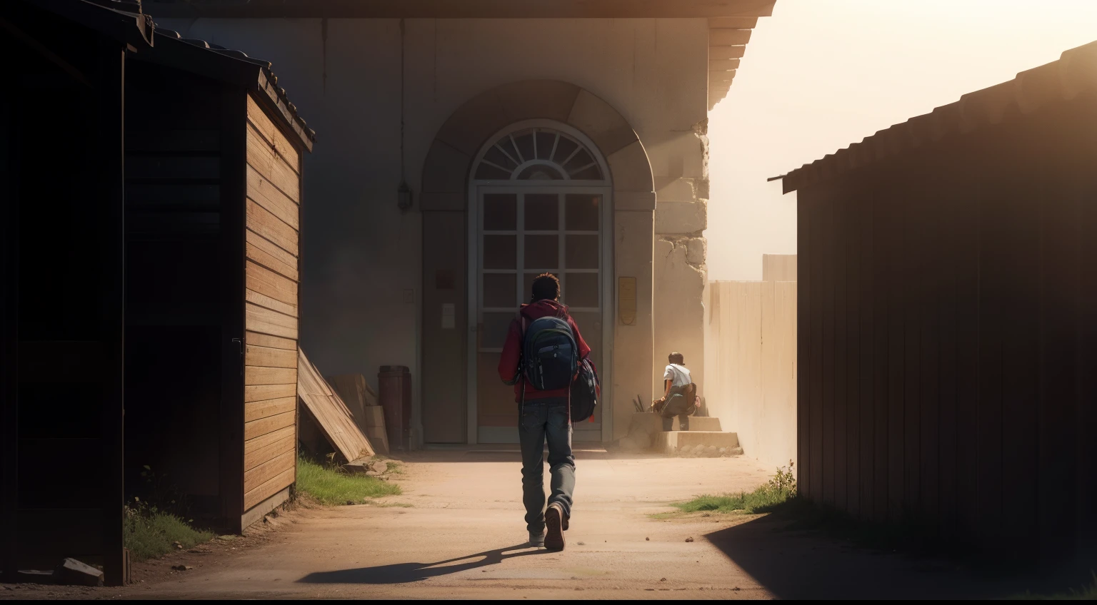 A teenager who is turning around and preparing to escape