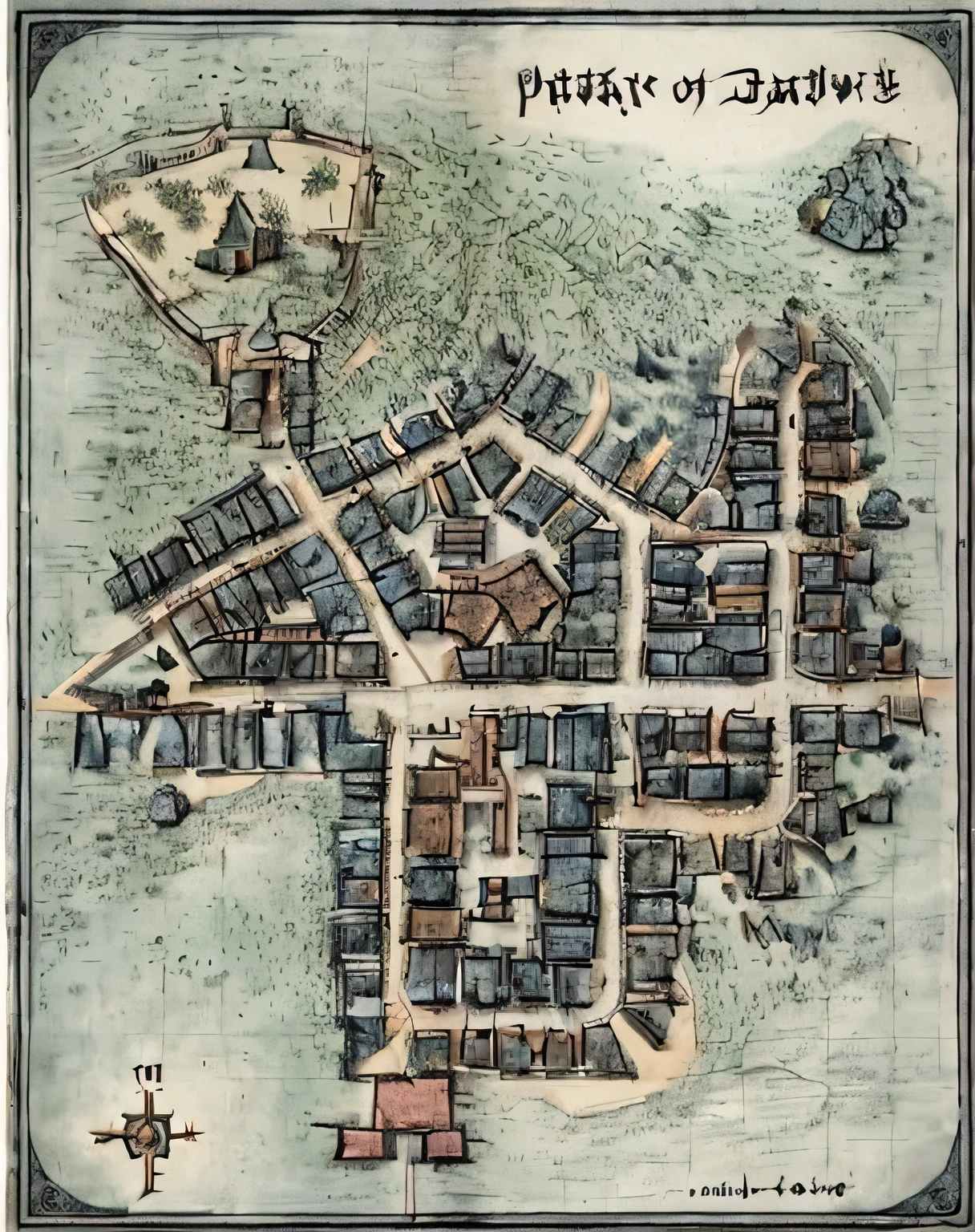 Map of a town surrounded by walls with many buildings, medieval city map, the streets of baldur's gate, medieval map of small town, chies，crossroad，Extremely detailed D&D Map, Medieval city, Medieval town, Deep dungeon map, a small medieval village, medieval cities,Floor plan Shield map, The intricacies of Bodesmen