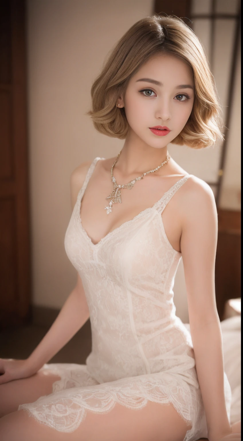((An ultra-high picture quality、top-quality、8k picture、masterpiece:1.3))、Crisp focus:1.2、Beautiful woman with perfect body shape:1.4、The most beautiful face、Super Slender、abdominals:1.2、((blondehair、short-cut、Beautiful and big breasts:1.2、tchibi、)highest blonde hair、)、Perfect blonde hair、Perfect short hair、a wet body:1.5、Very delicate skin texture、A detailed eye、二重まぶた、German、15yo student、German beauty at 15 years old、Perfect five-finger、Delicate and perfect hands、perfect arms、perfect leg、perfect foot、night city background、Inside a luxury cabaret、perfect eyes、Perfect makeup、red-lips、A slight smil、open the legs widely、Delicate hair、skinny body、Ganimata leg opening、Hands behind the body、bich、high quality make up、Gorgeous and elegant hair、Bewitching face、Best Makeup、The cutest beauty in the world、Best Hair Styling、Stylish hair and makeup、The cutest in the world、(Gorgeous and elegant finest white dresses、)The finest white dresses、Wear hair ornaments、Simple piercing、Glamorous atmosphere、Wear high-heeled shoes、Wear a luxurious necklace、Short stature、tchibi、Infant face、Wearing the most glittering luxury bracelet、Wearing a diamond anklet、Gentle face、Perfect young face、Innocence、Overall dark、Full Lolita Face、a baby face、Sexy Cabaret Cast、Sexy face、Sexy little girl、Chic and classy dresses、Everything is very beautiful、Lace luxury panties look perfect、Finest Long Dresses、Interior background of the cabaret、Luxury Pearl Necklace、Thin thin eyebrows、Young German 15 years old、
