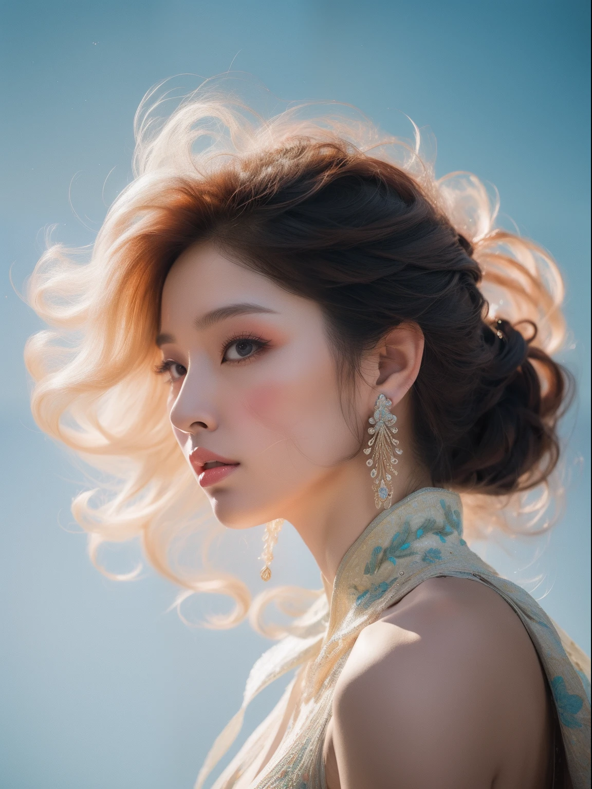 zhongfenghua, 1girl, solo, hanfu, ancient_chinese_architecture, flower field, blossom, (white smoke:1.3) (photorealistic:1.4), zentangle, mandala, entangle, official art, unity 8k wallpaper, ultra detailed, beautiful and aesthetic, masterpiece,best quality, (dynamic angle:1.4), glowing skin, (floating colorful sparkles:1) the most beautiful form of chaos, elegant, a brutalist designed, vivid colours, romanticism depth of field exotic_dance