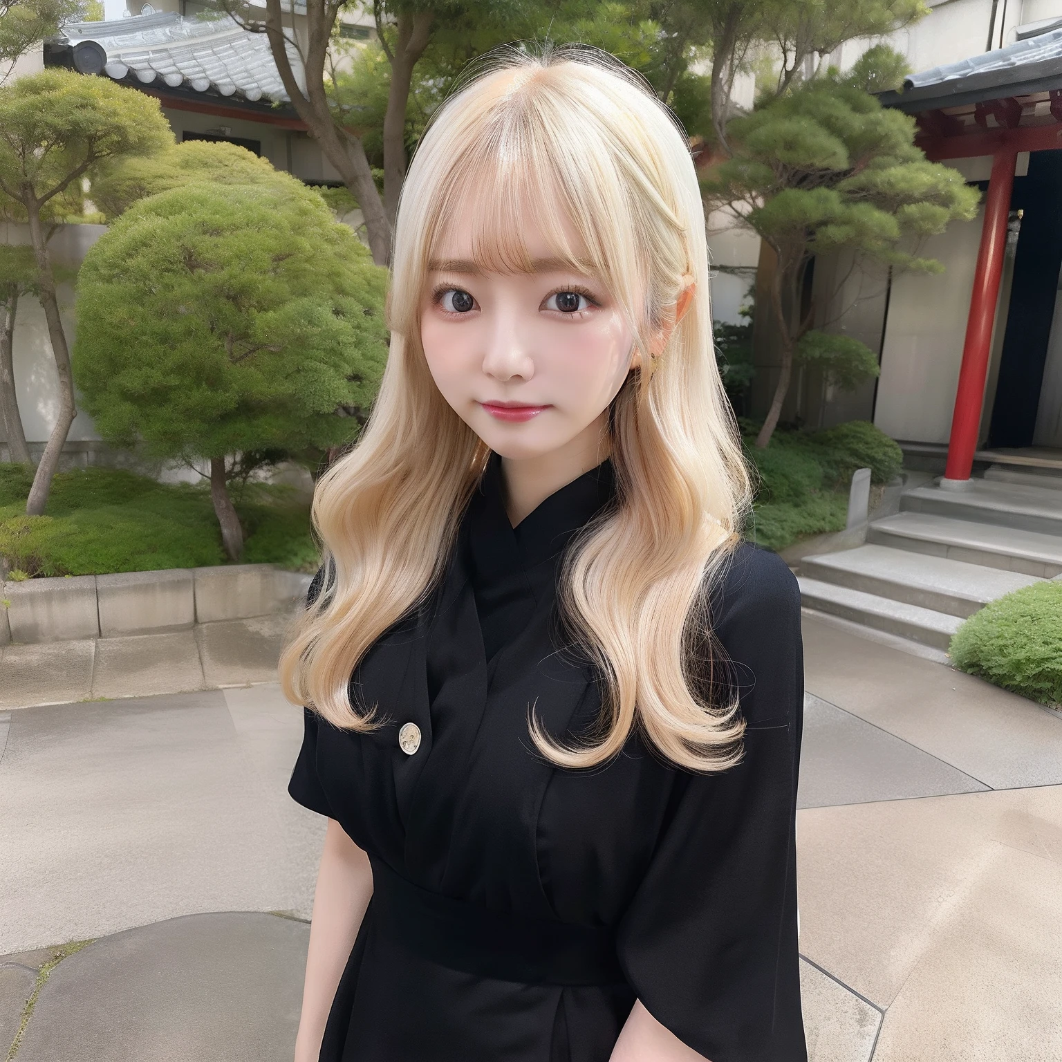 A Japanese Lady。Very cute。25-years old。a 。huge tit。Erosu。Hair color is golden almost white。Medium hair。gals。Korean style。Reveal black dress。