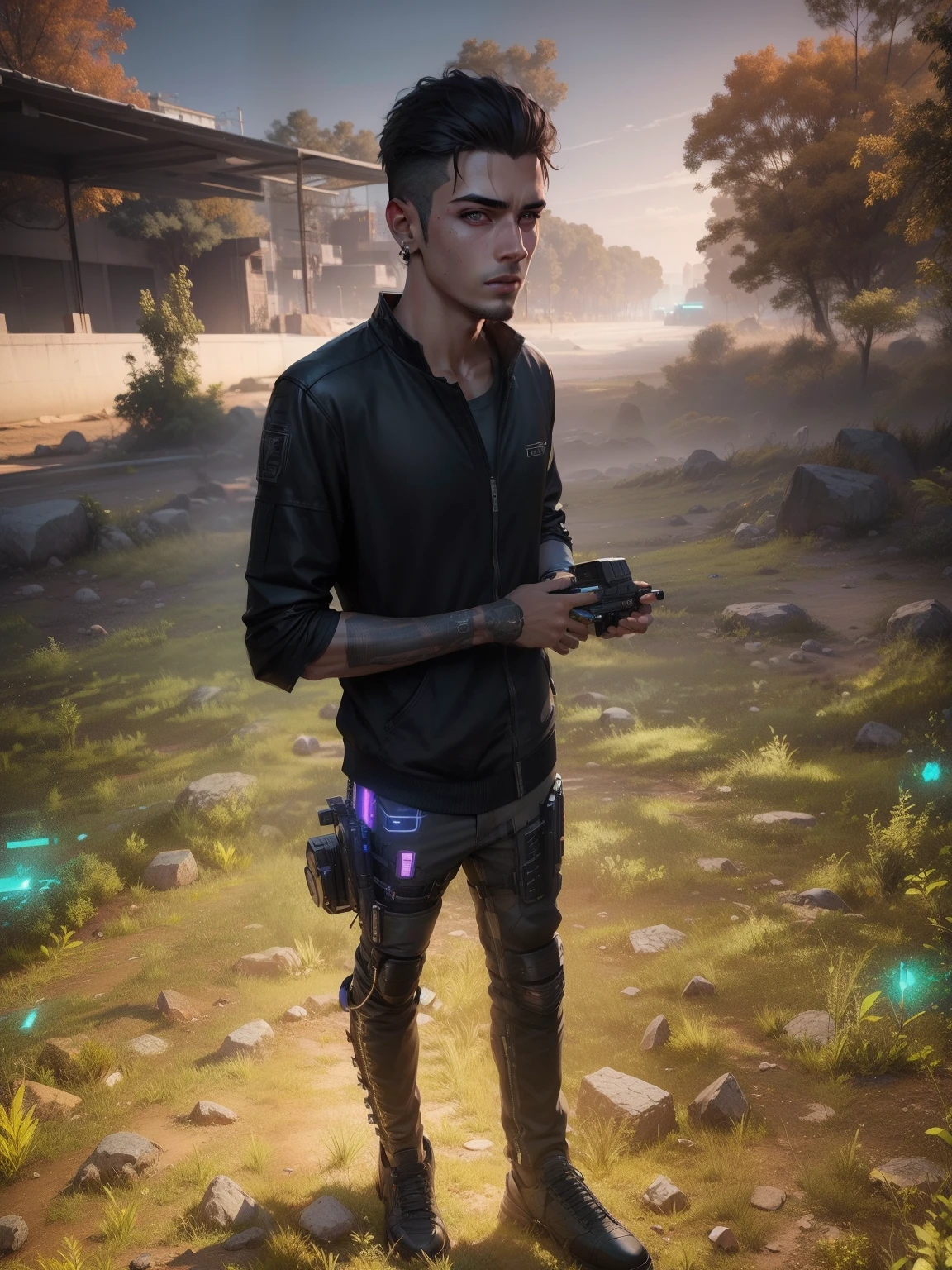 Change background cyberpunk handsome boy realistic face 8k ultra realistic
