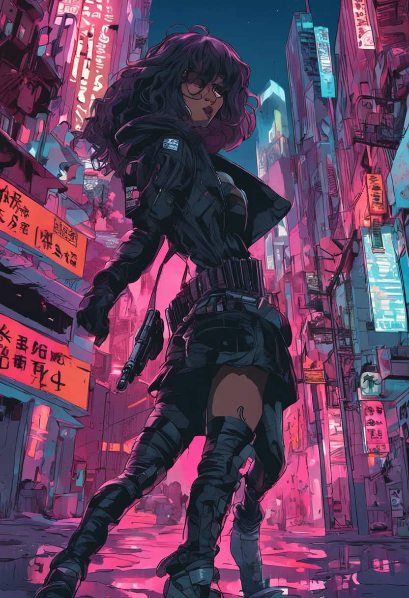 kratos, Skyline noturno da cidade cyberpunk, snthwve estilo nvinkpunk, Directed by: Jeremy Mann, Por Sandra Chevrier, Por Dave McKean e Richard Avedon e Maciej Kuciara, Punk rock, do tanque, alto detalhamento, 4k, RTX, estilo anime, desenhado, combate, gore