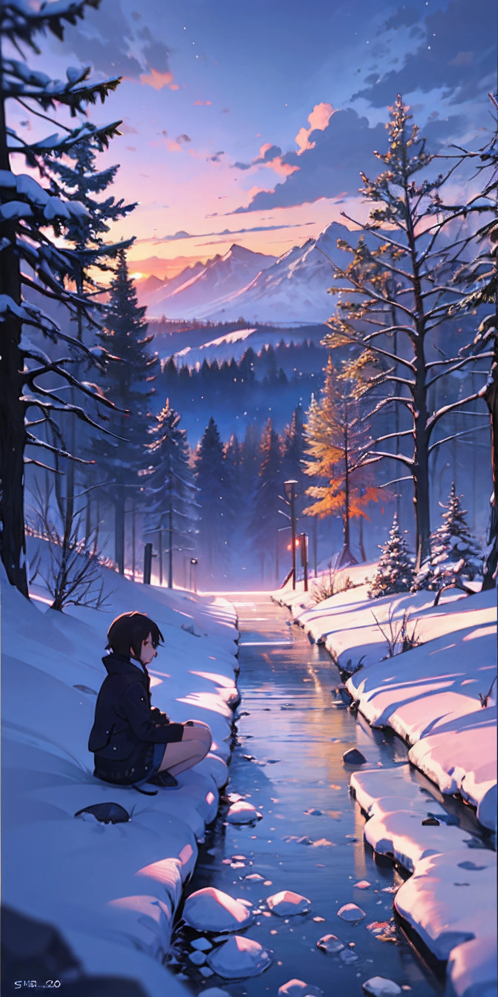 beautiful landscapes of winter anime makoto shinkai masterpiece --auto --s2