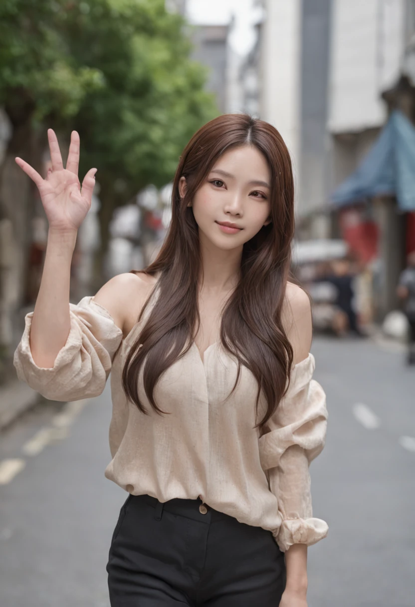 Reflecting the whole body、cool lady、japanes、caps、Longhaire、A dark-haired、thin clothes、In the street、tight trousers、large full breasts、Questionable smile、Put a peace sign on your cheek、Slouched、rock style、prosthetic hand、Two women、2People cross their arms、