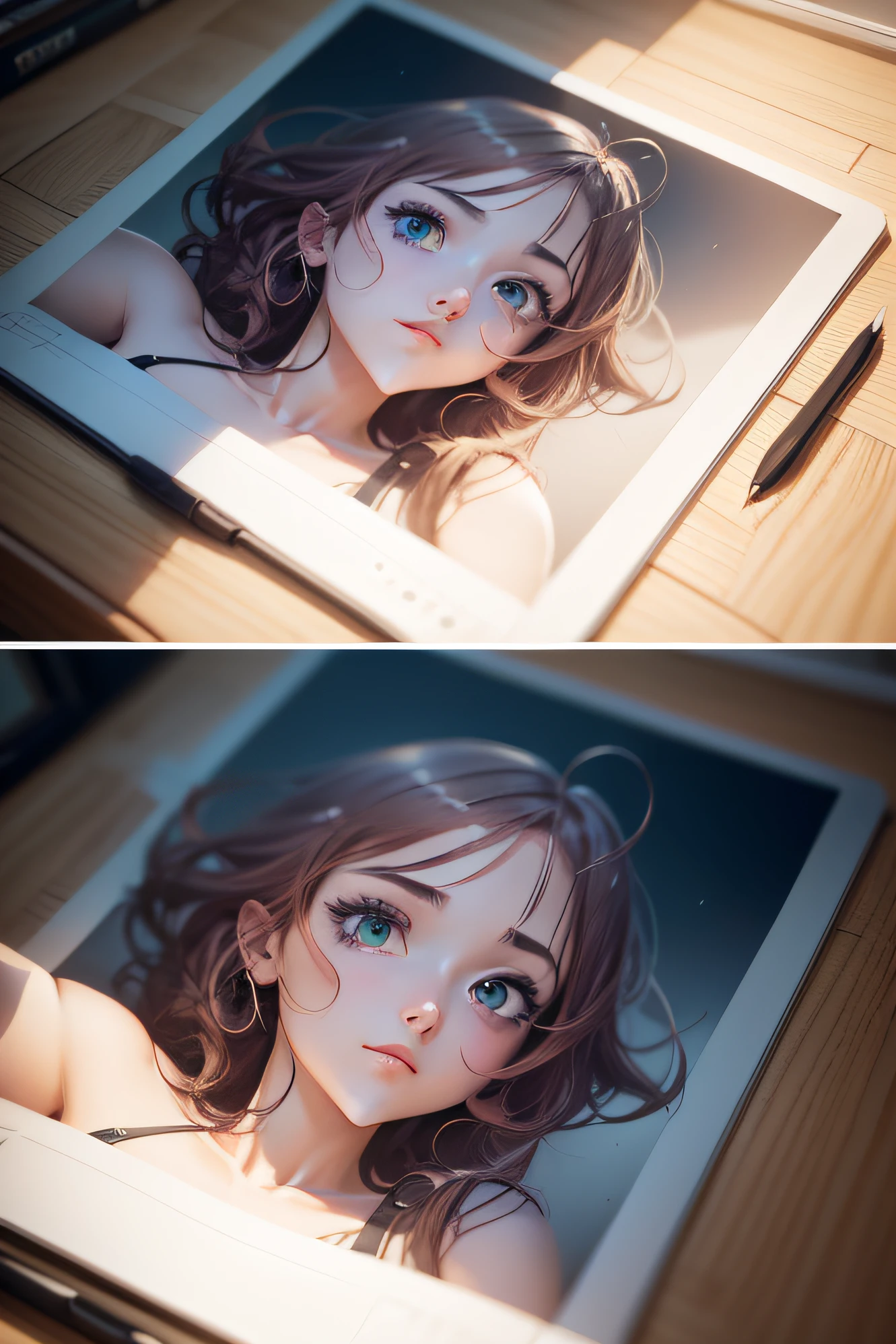 (Masterpiece), 8k wallpaper, solo, Watanabe you, game cg, beautiful detailed face and eyes, perfect anatomy, (naked), blush, glossy lips, from behind, picture in a frame, (glory wall pose:1.3)