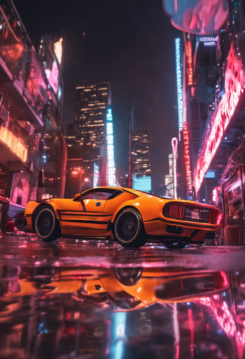 Wet reflective pavement, highly detailed rims, glowing rims, View from the front, Futuristic city background, prime time, modern day,Technology 8K DSLR camera, Light red scene,Sharp, tack sharp, Intricate details, Masterpiece, Golden ratio, Highest quality, hdr, Photorealistic, insane quality, Best quality, Extremely detailed, Highest detail, Highly detailed, Incredibly detailed, Detailed, Realistic, 8K UHD, High quality
