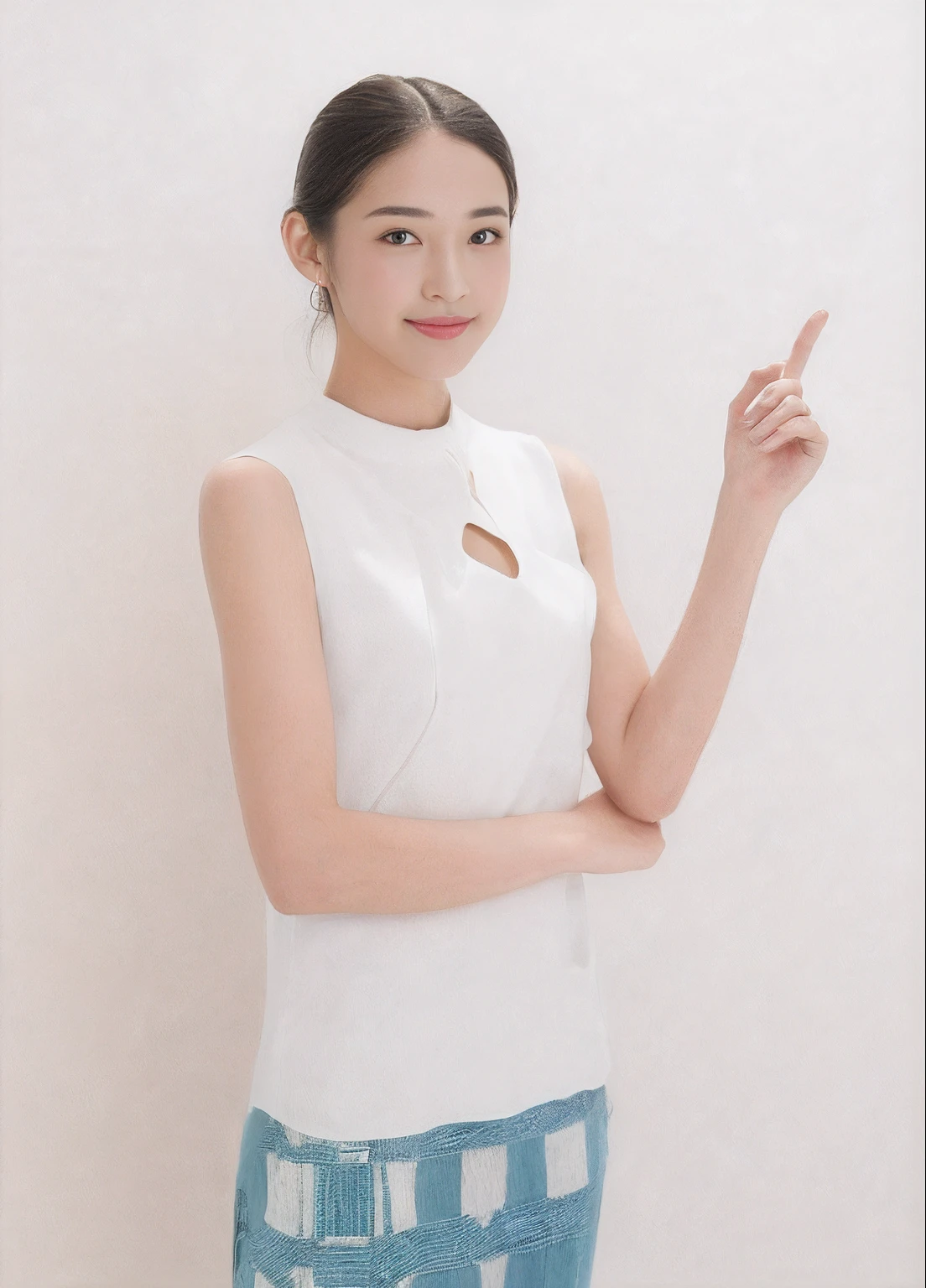 ((top-quality、8K、masterpiece:1.3))、1girl in、Beautiful woman emphasizing slender abs:1.3、(Random Hair Styles:1.2)、Oversized tank top:1.2、Super Detailed Face、detailedeyes、二重まぶた、One Woman、portlate、with a pure white background、