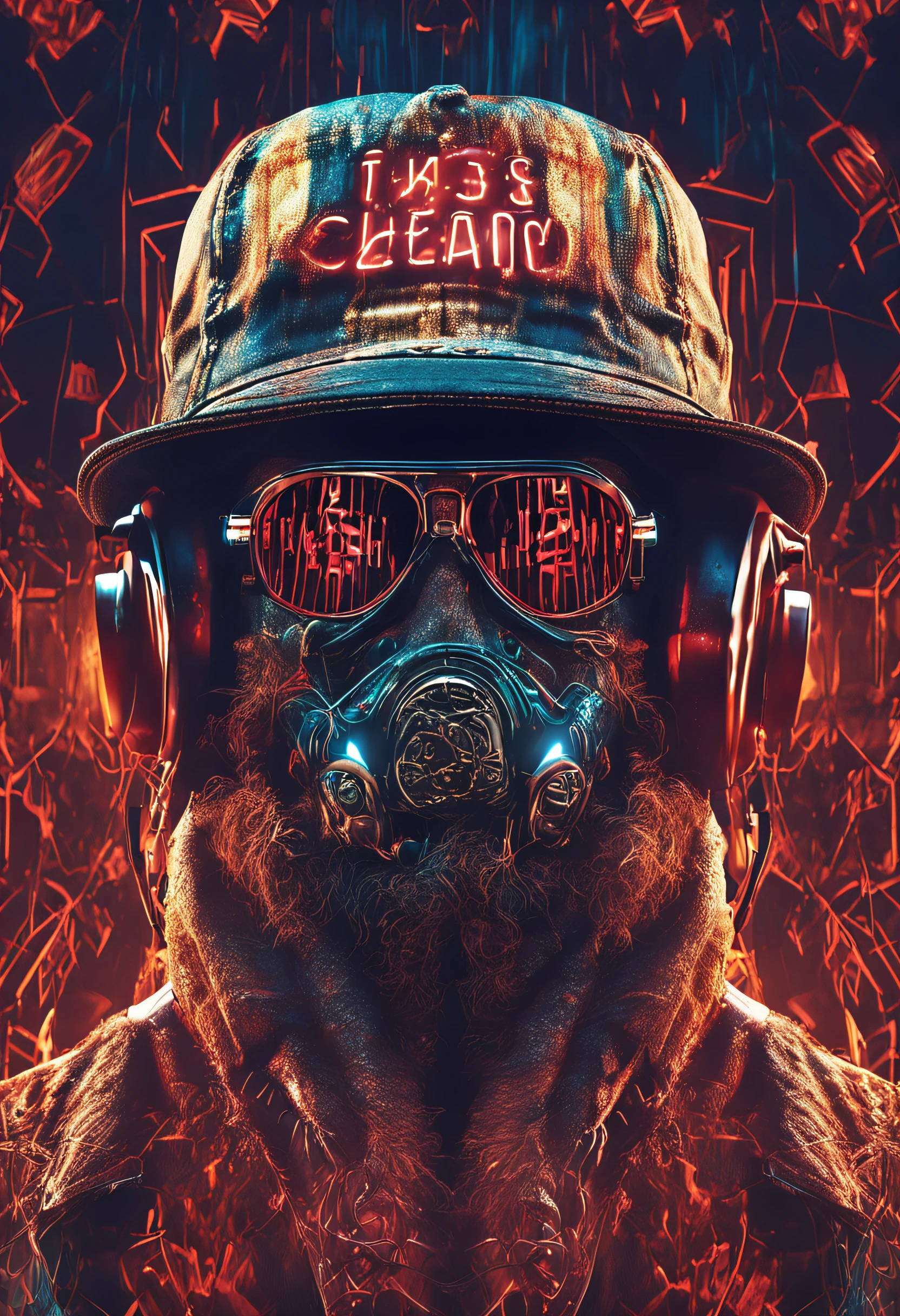 mtu,wearing hat。,Wear a mask。,code,The world of number signs,Matrix style,background inside dark,ultra-realistic realism,cinmatic lighting,projected inset,UHD,super detailing,best qualtiy,The upper part of the body
