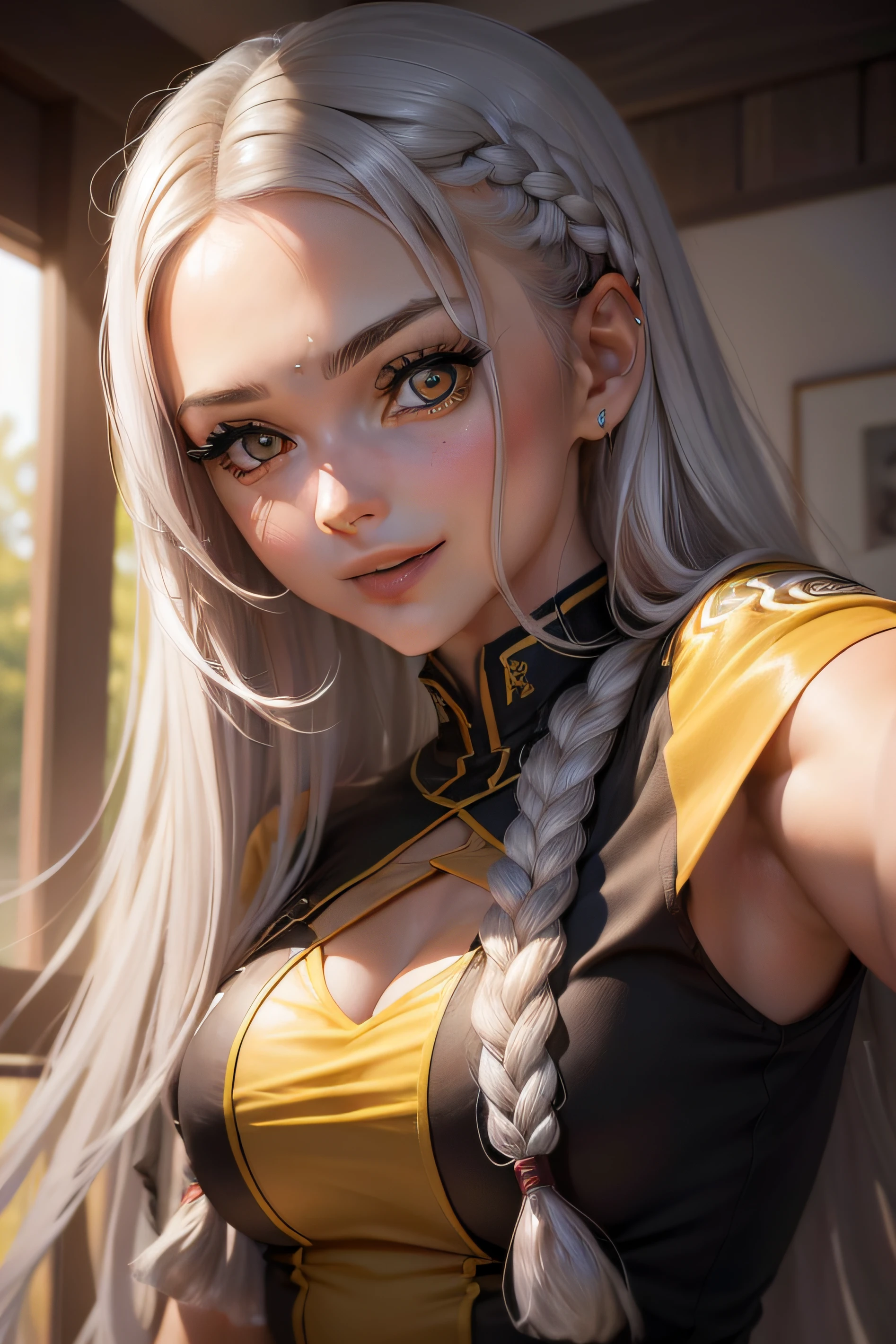 (((obra-prima))), (melhor qualidade), 1girl, solo, extremamente detalhado, rosto detalhado, olhos detalhados, illustration, 2k, (corpo inteiro: 1.2), makima \ (homem da motosserra \), standingn, cabelo vermelho, long braided hair, olhos dourados, franja, camisa branca, gravata, (sorriso sinistro), ((No corredor)), olhando para o espectador, the portrait is centered, (close-up: 1.4), parte superior do corpo, (de cima: 1.4), (lente grande angular: 1.2), (efeito olho de peixe: 1.1), head sideways, mal, olhando para o espectador, (tilt your head),(noite),(Segurando uma faca:1.2), assustado, horrorizado,(pupils constricted:1.5),(sorriso louco:1.2),