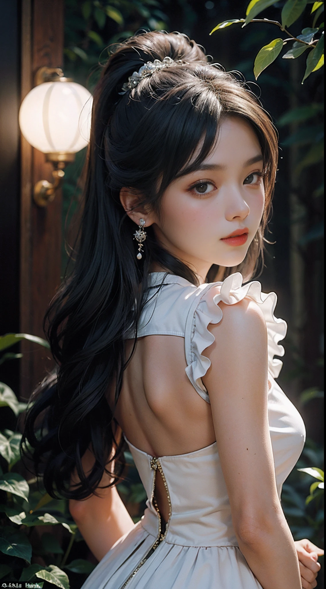 realisticlying,of a real,A mysterious young woman,glowing sphere,Cast a soft glow, ethereal glow upon her flawless features. The setting is a silent, moonlit forest and her attire is an ornate fusion of traditional Asian culture and futuristic fantasy. Every detail of her face and costume is presented in extreme close-ups,perfect body figure,The level of detail is extraordinary. artist: Alec Soth