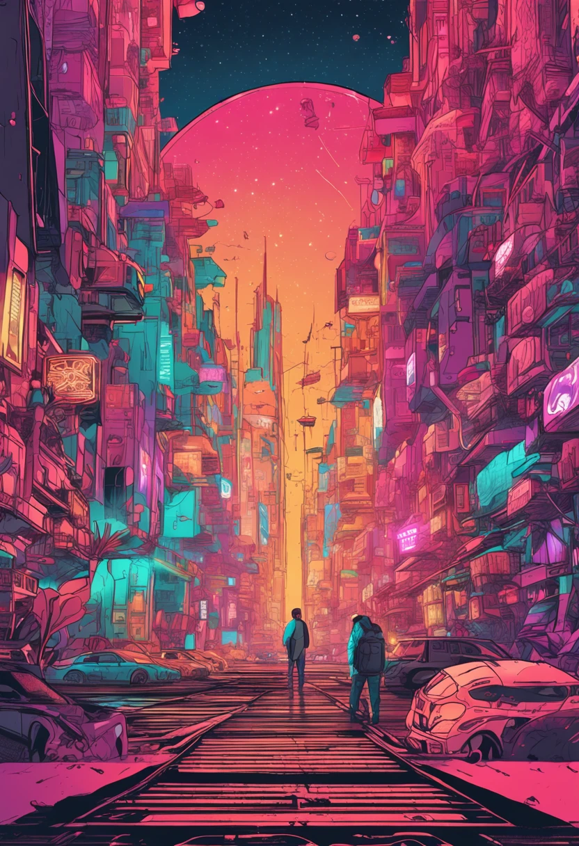 SF、Status Panel、Fluorescent color、Status screen、charicature、Artistic expression、Draw as a hologram that glows in the palm of your hand, Vibrant colors and futuristic effects