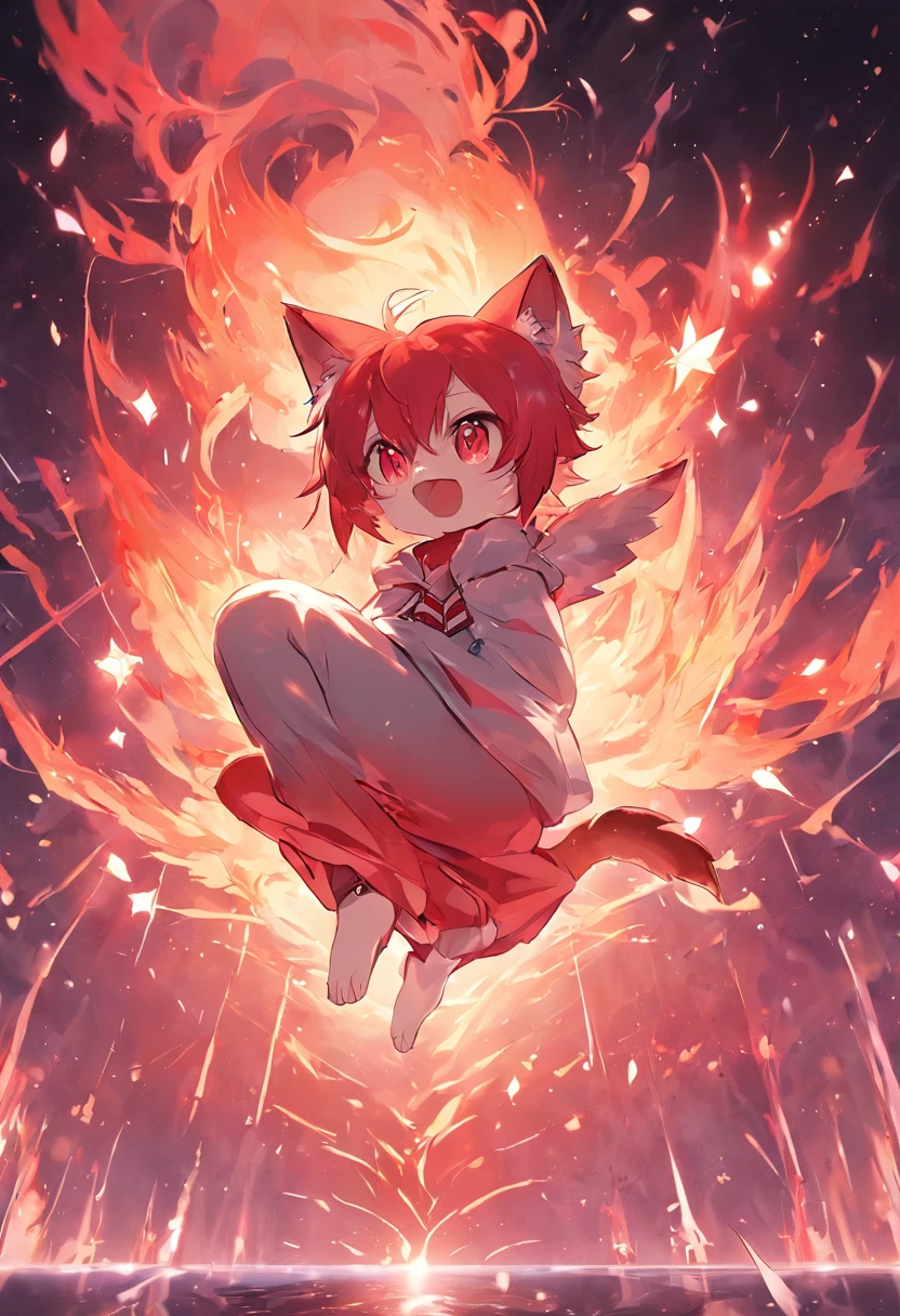 {{masuter piece}},{Very gorgeous magic style},{Very gorgeous magic style},{Flame background:1.3},{{mystical sky}},{{crystal orb}},{{Flame of beautiful details}},{Beautiful detailed sunset}},{Detailed flapping wings}},{ Fantastic}}},{showcase}},{Solo,{{Detailed Anime Cat}},{Detailed anime eyes}},{Animated}},{detailed cat ears}},{Cute}},{Furry}},{mascot},{Chibi}},{dragon tail}},{Wings},{white jewels}}{{Red hair Red skin: 1.3}}{Cat-like texture:1.3}