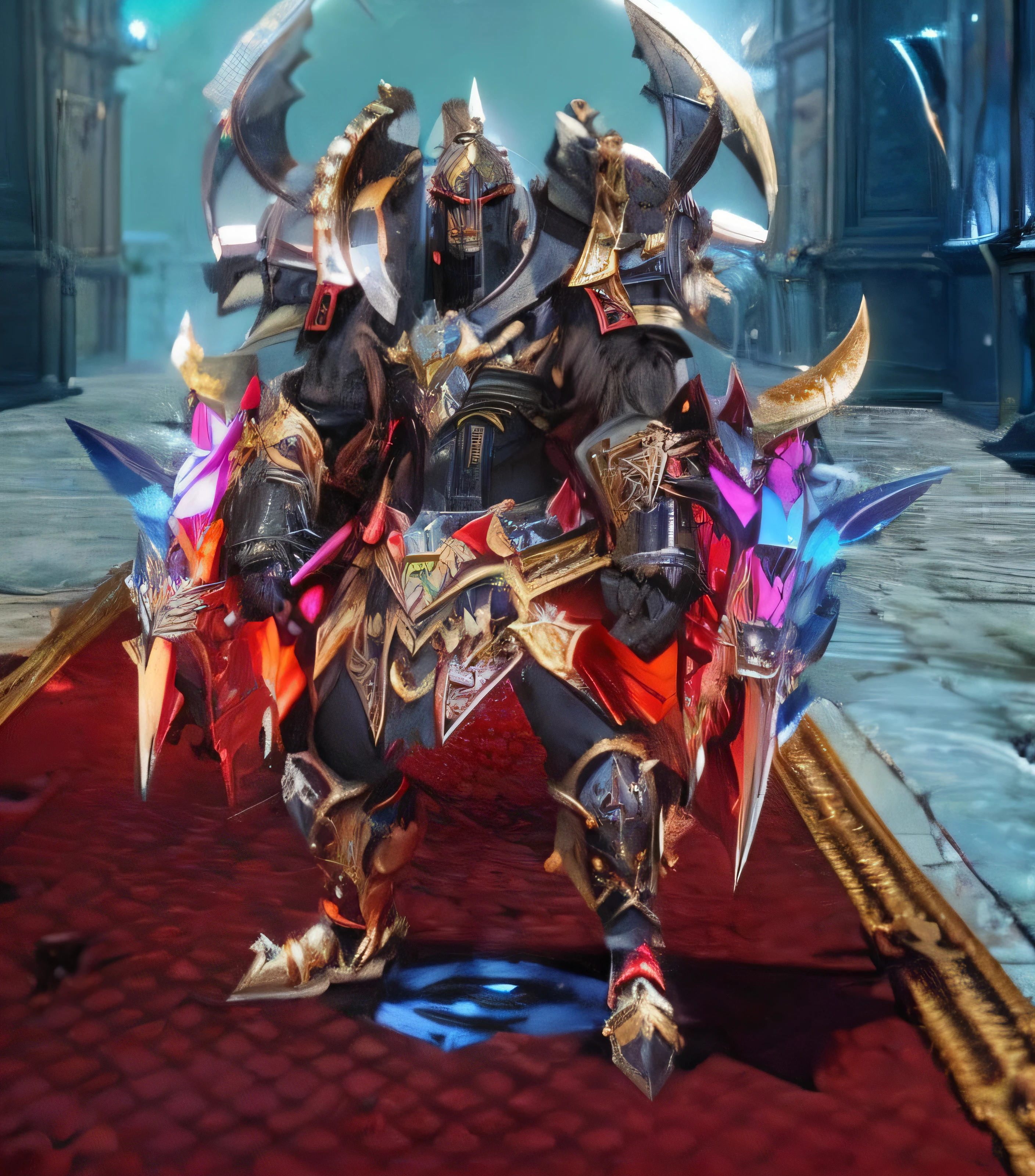 a close up of a person with two sharp knuckle gloves, black fire color reflected armor, ornate supreme demon overlord, corrupted armor, draconic looking armor, demon armor, epic paladin armor, intricate legendary armor, heavy gold obsidian armor, ornate armor, sliver ice color reflected armor, plated armor intricate, king of time reaper