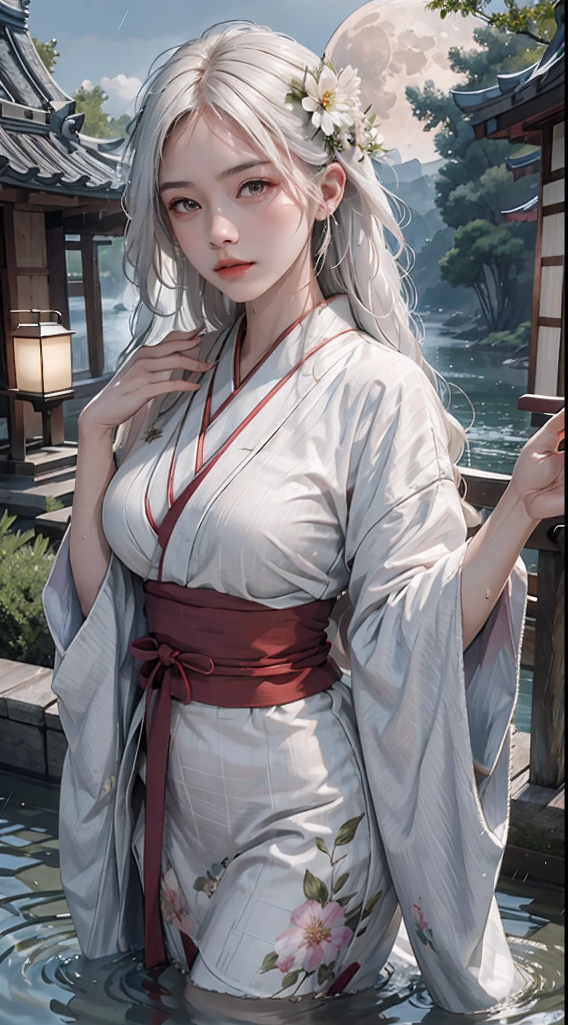 Traditional kimono with Japan eyes closed、Chrysanthemum、with floral pattern,Personification of the white snake,long white hair,Holding a dagger,sneering,(RAW shooting)、(hyper realstic、Top image quality)、8k、(realisitic、photoRealstic:1.3)、masterpiece、超A high resolution、Stunning big、((Beautiful 35 year old Japan:1.3)Crystal clear white skin,Close your eyes tightly,A sexy,Natural soft light、(film grains、FujifilmXT3、8k uhd、Digital SLR、lens)、Hollywood lips、Wide jawline、wide lips、narrow beautiful nose、movie、(Up to 8K resolution for photos、complexly detailed、Convoluted、elegent、Expansiveness、Fantastical)、ultra-detailliert、Insane details、Beautifully color graded、unrealengine、The degree of freedom、Hyper-Resolution、Megapixel、cinematic lightening、Anti-aliasing、FKAA、TXAA、RTX、SSAO、Post-processing、Post Production、tonemapping、CGI、VFX、SFX、Insanely detailed and interesting、Hyper maximalist、hyper realstic、Volumetric、ultra photoreal、ultra -detail、intricate detailes、ultra -detail、fulcolor、Volume Lightning、HDR、reallistic、unrealengine、16K、Foconitide、octan render