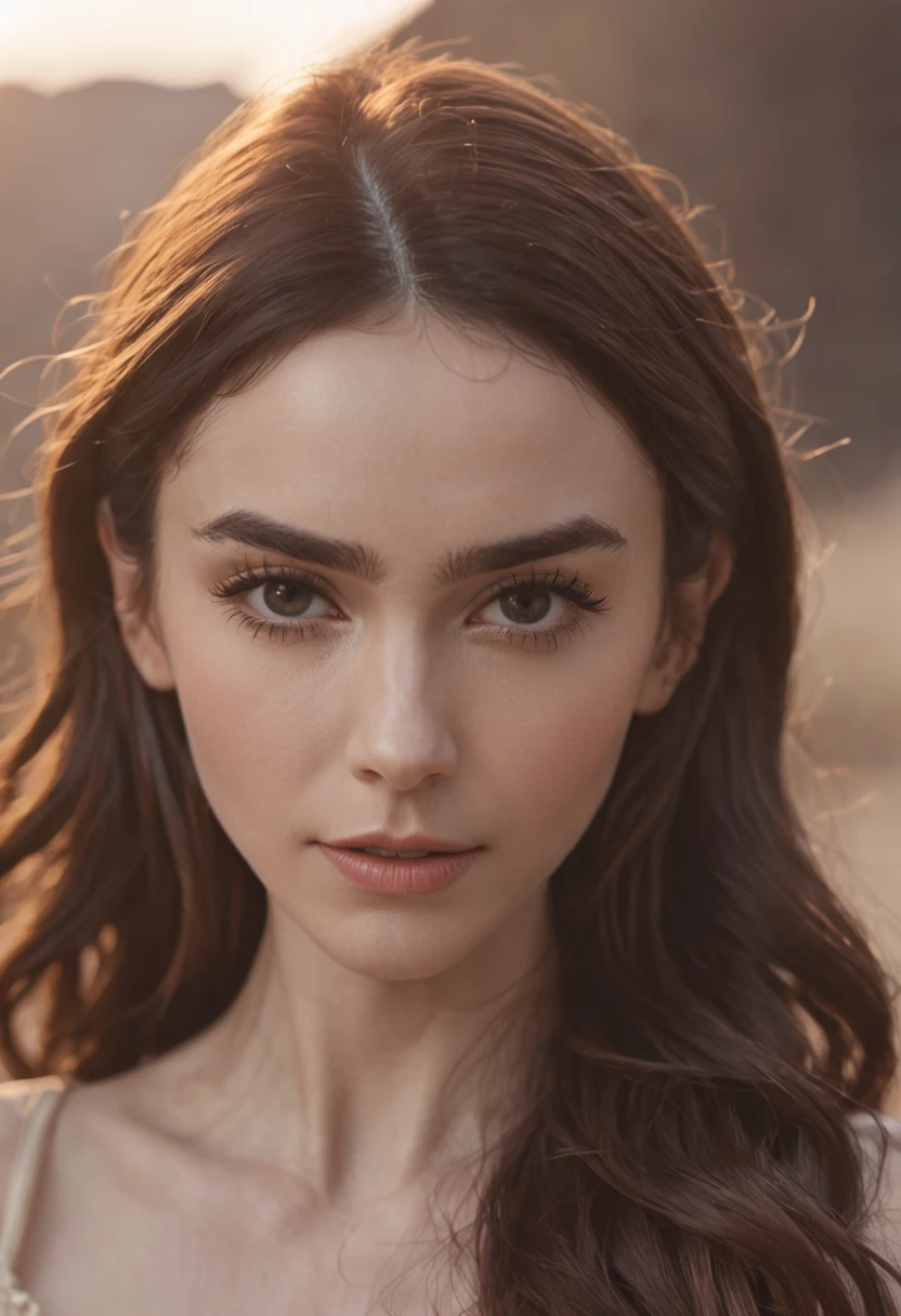 Lily Collins、The upper part of the body、Facing the camera、Deepika with headphones, Natural Skin Texture, 24mm, 4K textures, Soft cinematic light, adobe lightroom, Photolab, nffsw, Convoluted, Elegant, Highly detailed, Sharp Focus, ((((Cinematic Look)))), Soothing tones, Insane details, Intricate details, hyperdetails, Low contrast, Soft cinematic light, dim colors, exposure blend, nffsw, Faded
