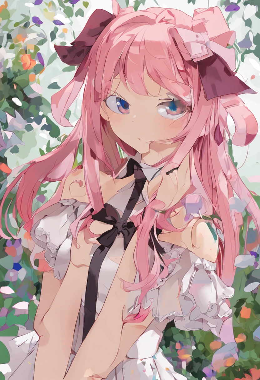 Close up portrait of a person in a dress with pink hair, tsukasa dokite, megumu okada, hanayamata, Anime girl named Lucy, magic school uniform,sakimimichan, magical school student uniform, anime girl wearing a black dress, mitsumayo, As an anime character, anya from spy x family