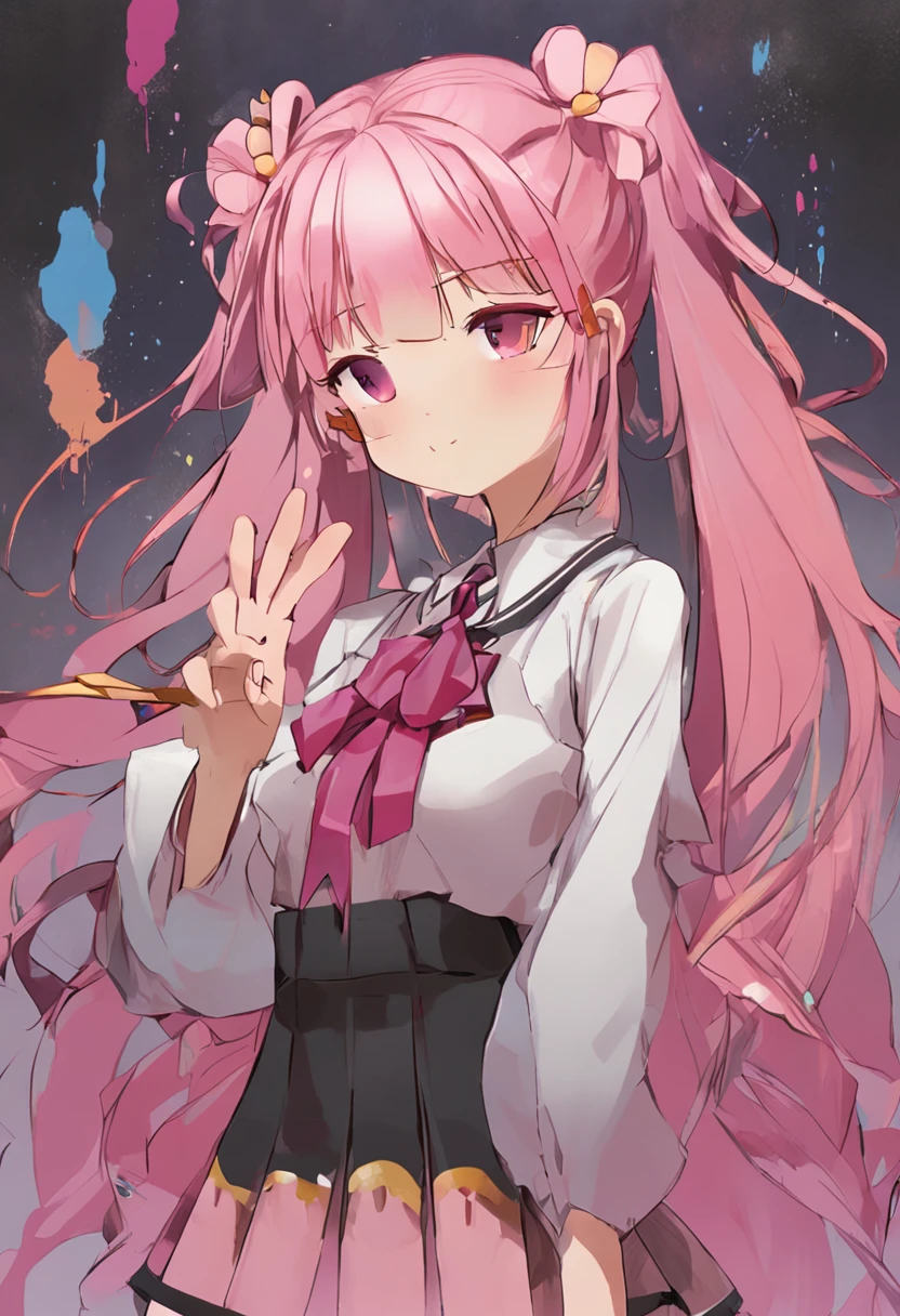 Close up portrait of a person in a dress with pink hair, tsukasa dokite, megumu okada, hanayamata, Anime girl named Lucy, magic school uniform,sakimimichan, magical school student uniform, anime girl wearing a black dress, mitsumayo, As an anime character, anya from spy x family