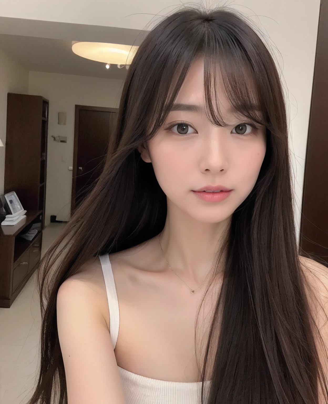 Girl and boy,14 yo, flat chest, small tits, (nudity:1.3),on bed, smile, milk on body