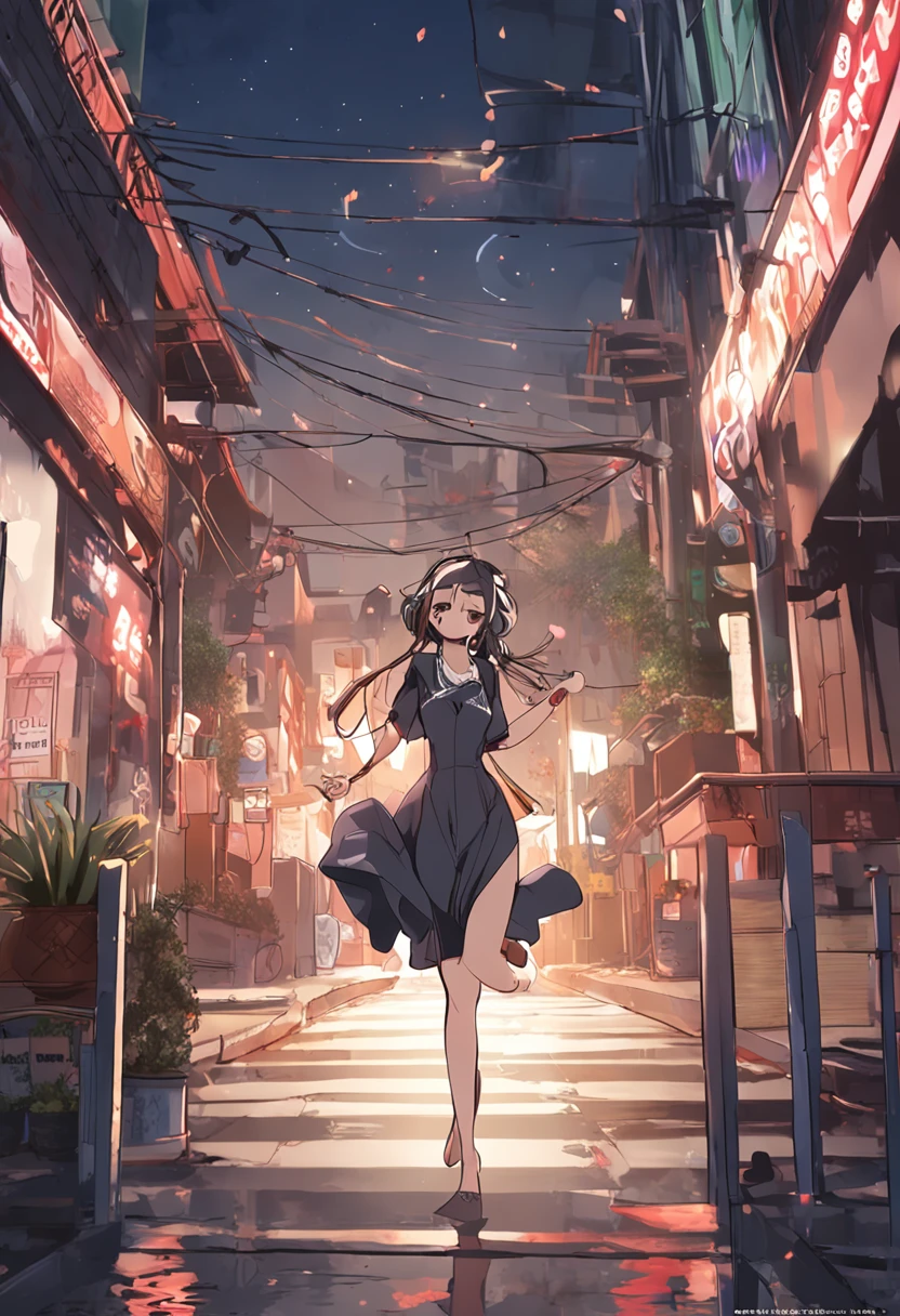 ((top-quality、8k、masterpiece:1.3))、1girl in、(Bursting smile)、full bodyesbian、Slim Faces、Pretty women、(dark brown hair)、Full-length dresses:1.1、hyperdetailed face、A detailed eye、二重まぶた、blured background、Slim Faces