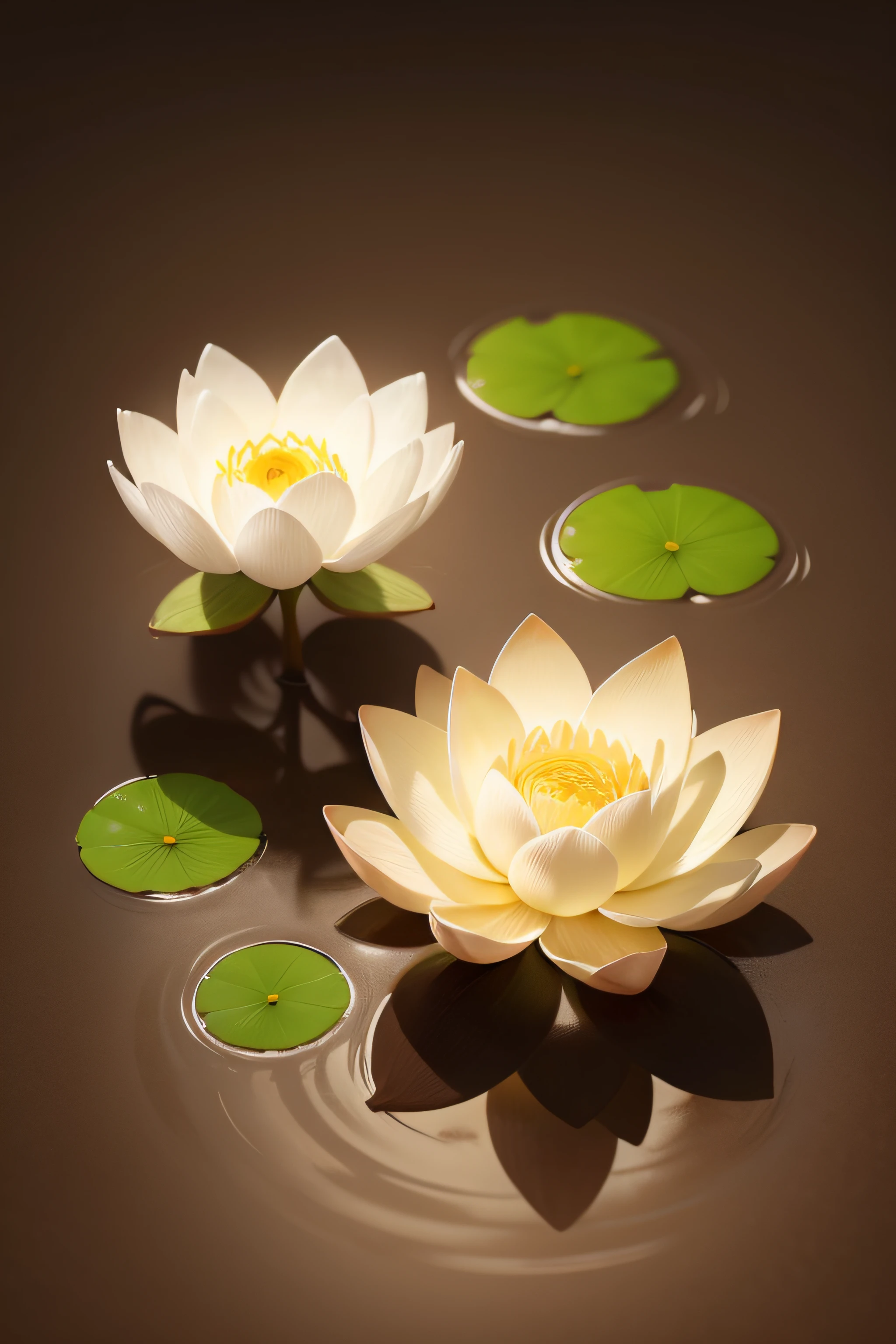 A blooming pale yellow lotus flower,Behind Zhang Zhe two small buds