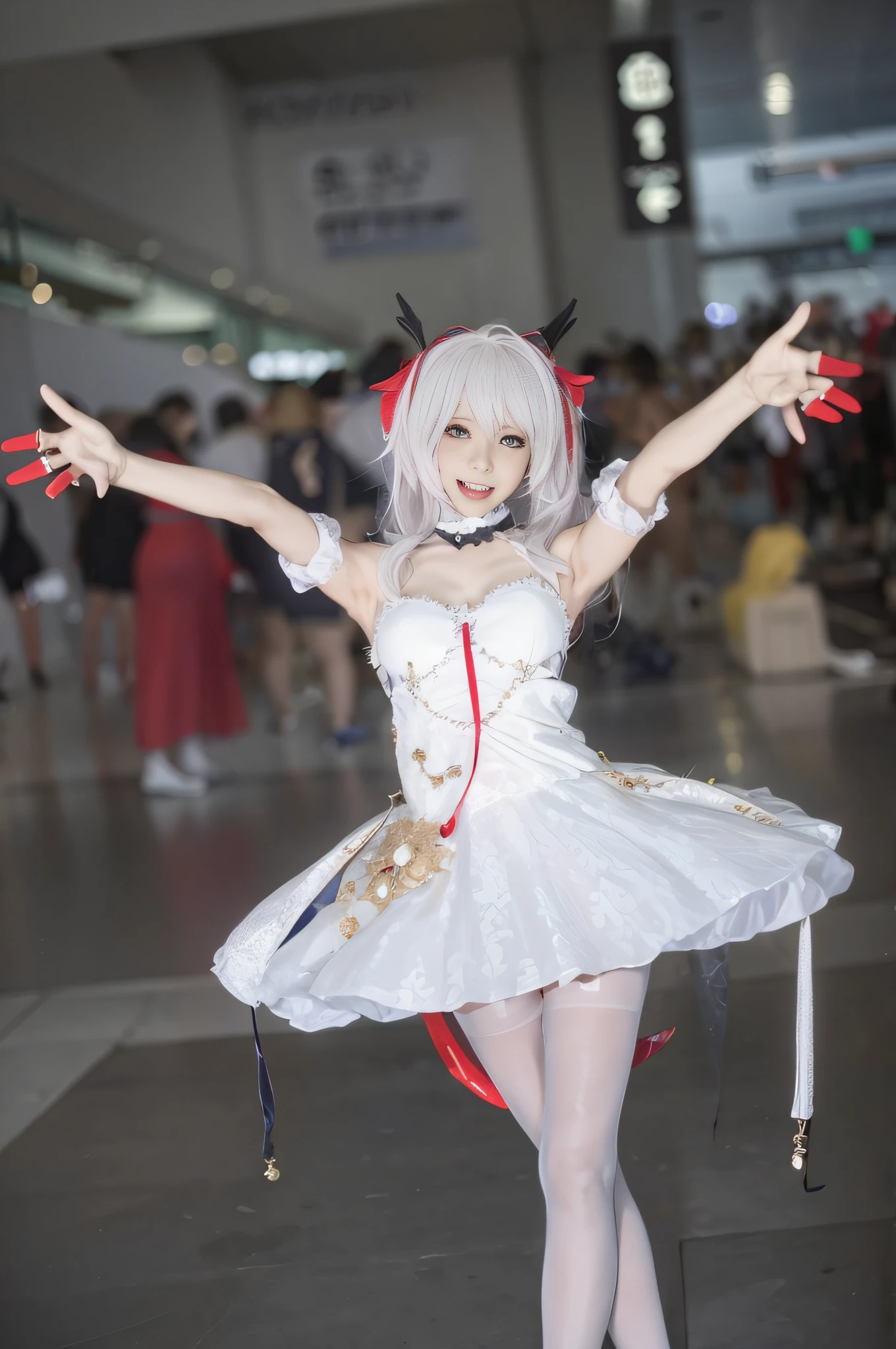there is a woman in a costume that is posing for a picture, Anime girl cosplay, Anime cosplay, rpgmaker, cosplay, cosplay foto, cosplayer dressed like a crab, professional cosplay, anime convention, hot topic anime convention, Gorgeous Role Play, full-cosplay, Anime goddess, publicity cosplay, elegant glamourous cosplay, White Cat Girl, Ayaka cosplay, anime figure