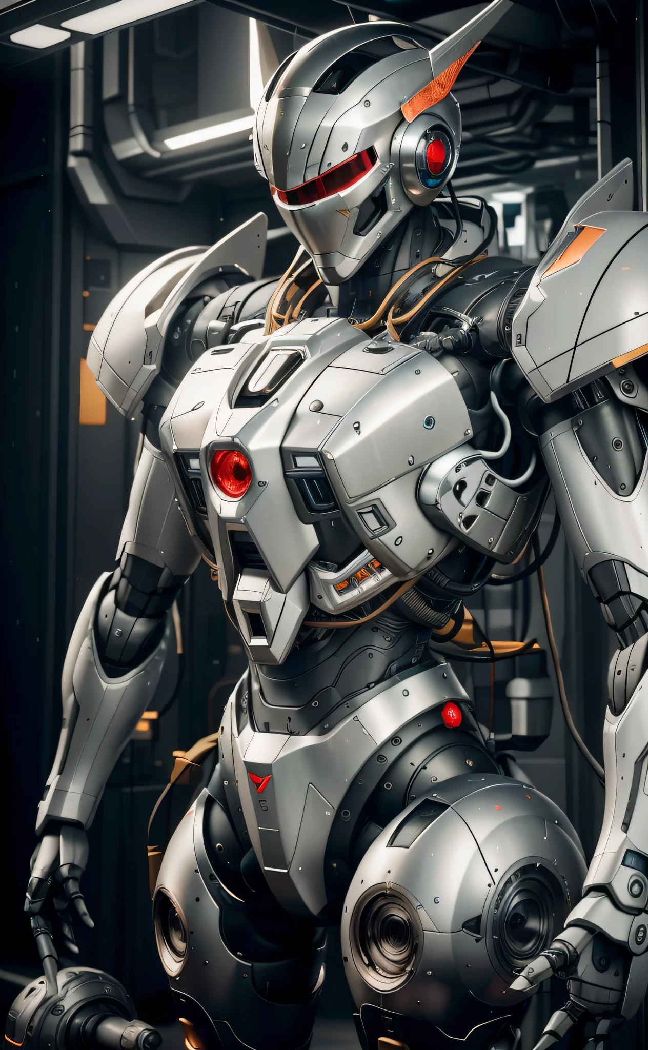 Close-up of a robot wearing a helmet standing in the room, unreal 6 breathtaking detailed, high detail 8 k render, high detail 8k render, cgsociety uhd 4k highly detailed, akihiko yoshida. illusory engine, 8 k cg render, Mecha suit, unreal 5 render, insanely detailed octane render, unreal 5 engine render