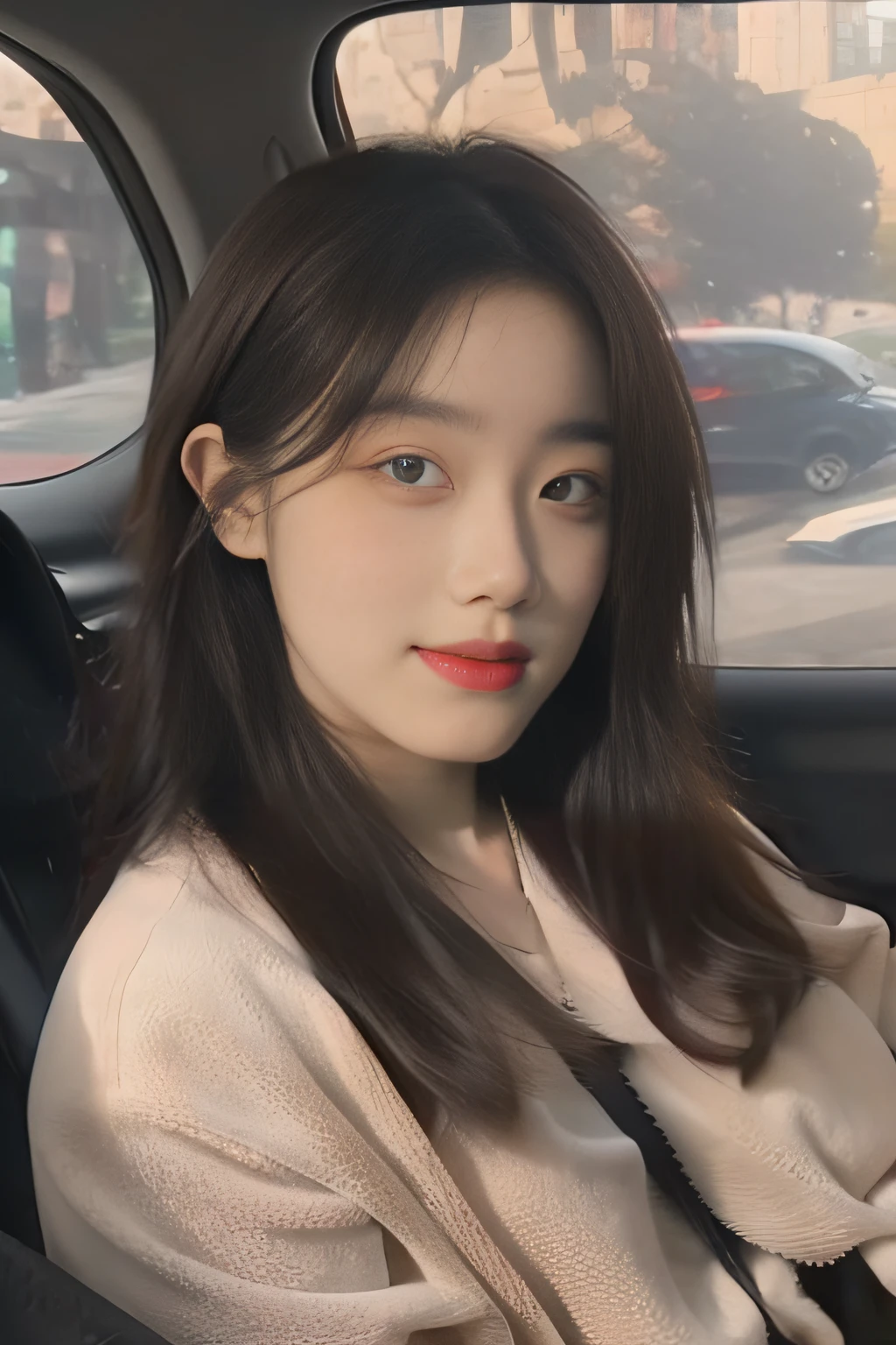Sitting in Car,Has attractive eyes