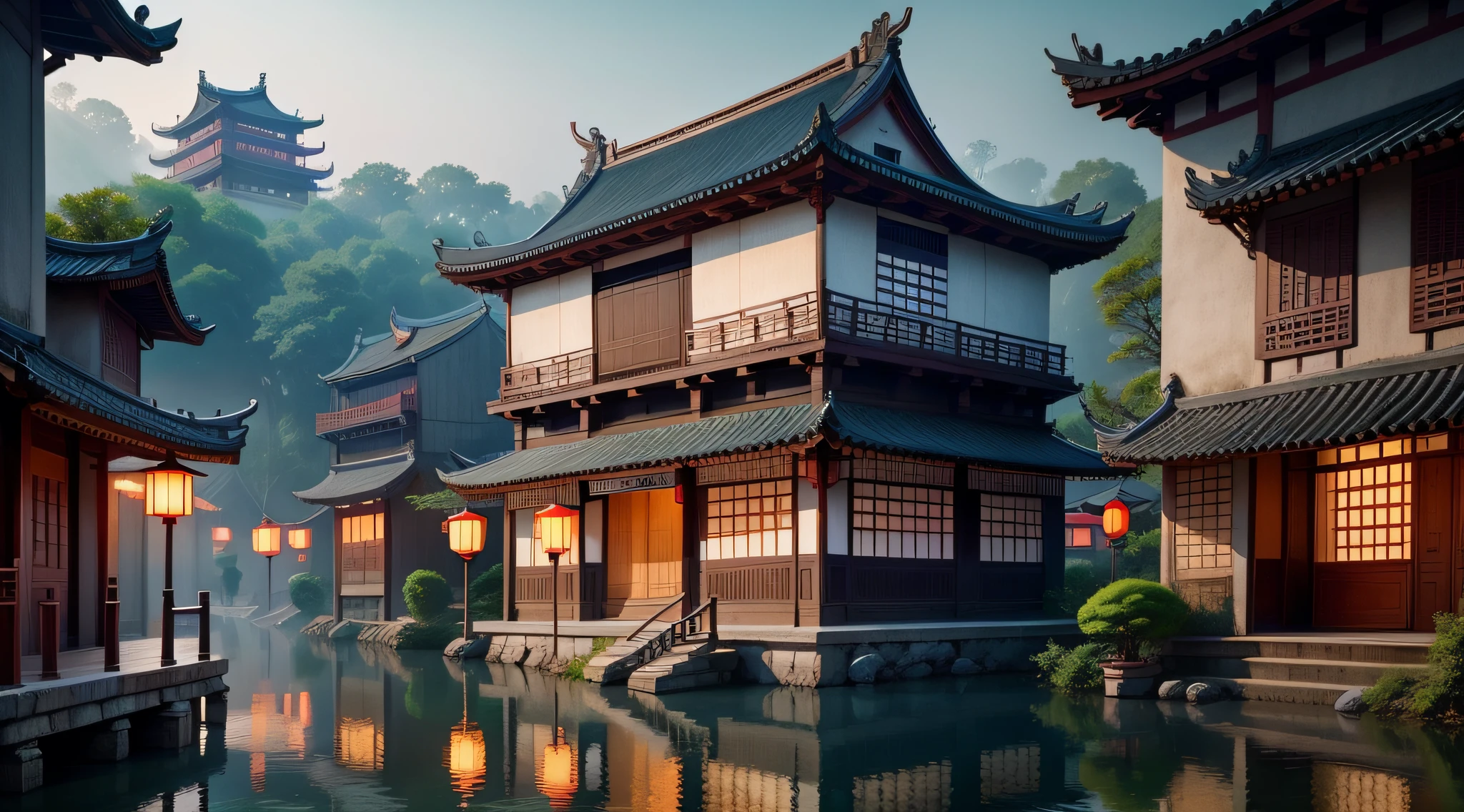 Beautiful Jiangnan water town style,