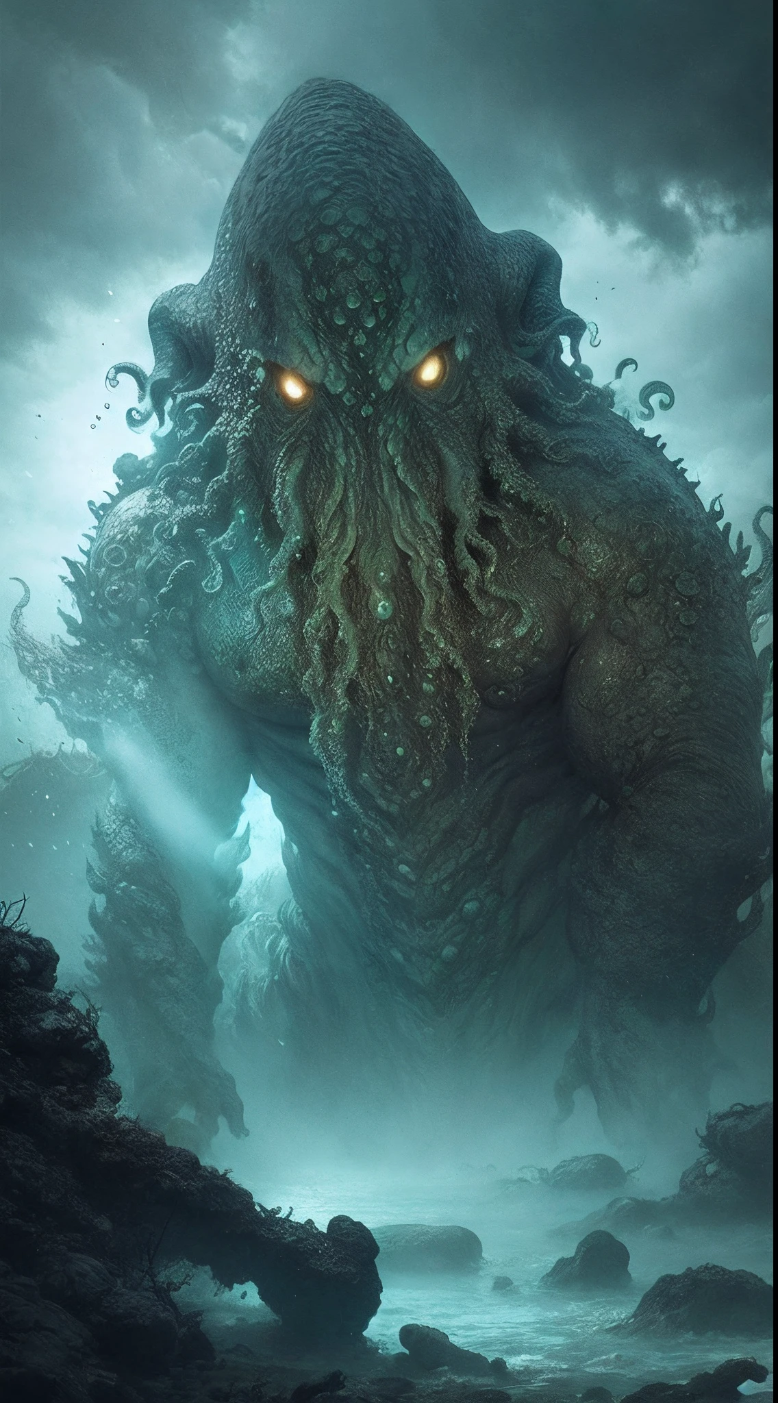 Cthulhu,Monster,tentaculata,A polluted underwater world,Gloomy picture,Nuclear contamination,(Face:1.35)sarcoma