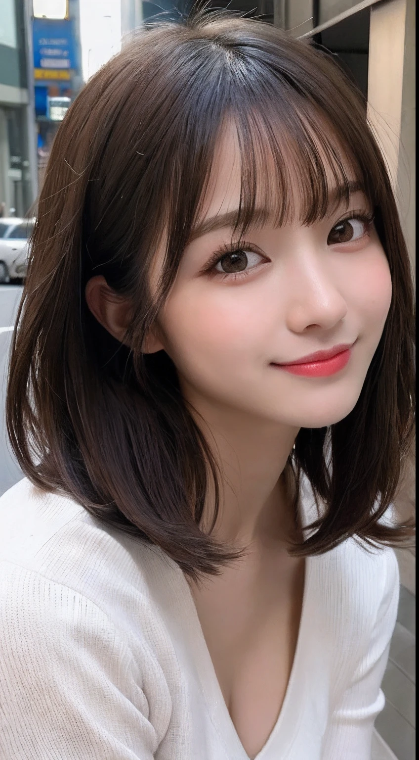 masutepiece, Best Quality, Illustration, Ultra-detailed, finely detail, hight resolution, 8K Wallpaper, Perfect dynamic composition, Beautiful detailed eyes, Women's Fashion Autumn,Short bob hair,Small breasts natural color lip, Bold sexy poses,Smile,Harajuku、20 years girl、Cute、Subject looking at sexy pose on camera