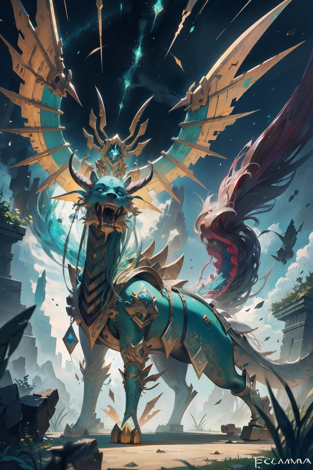 A Painting Of A Dragon And A Horse In A Fantasy Setting SeaArt AI
