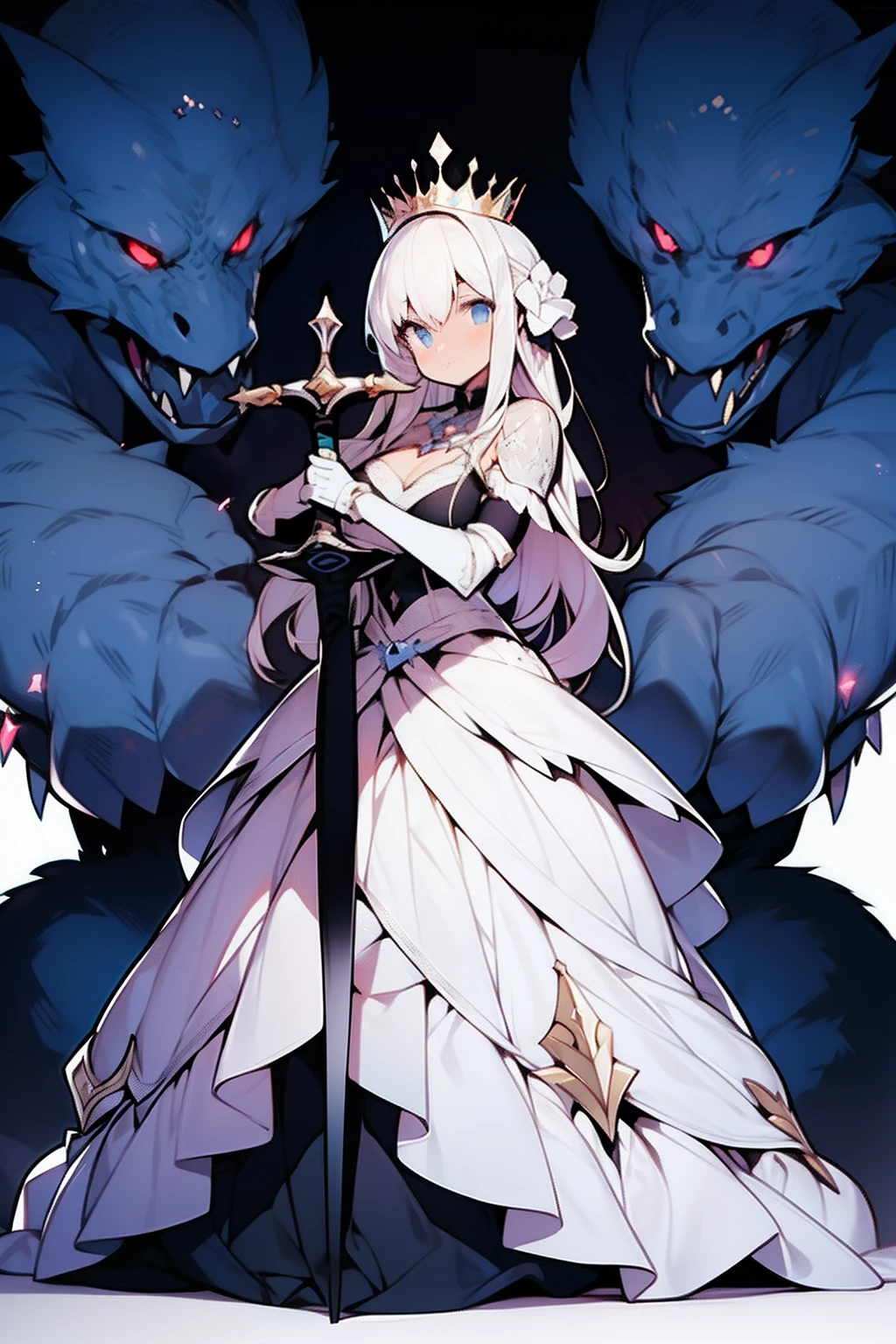 A princess knight holding a sword to face a super-sized strange monster、Super beautiful illustration、ultra-detailliert
