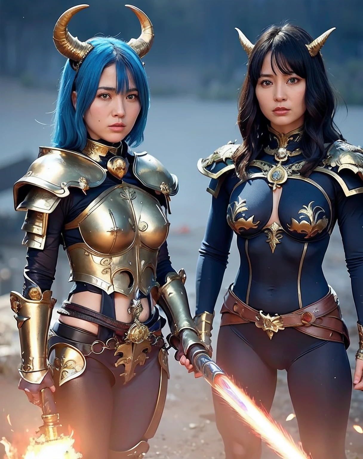 Professional , ​masterpiece、top-quality、photos realistic , depth of fields 、（Gemstone Blue Metal Body:1.２),(Matte Blue Black、（）、gold patterns、Wind-effect、Light Effects、Wind-effect、(Micro Bikini Armor)、（cleavage of the breast）、Dragon Gold Weapon（Dragon Metal Body:1.４),Gorgeous gold weapons ,（Particles of light）、 ,Fight legions of soldiers in skeleton armor ,（fierce look）、Mystical expression、-yeld beiful girl、（（ Dragon's dense and gorgeous sword）） , Ultimate Beauty   、（（Blue hair））、（Castle background）、Fight dragons、Fight with weapons、（（Gangle's forest background））、Beautiful Caucasian beauty、（１a person）、dynamic ungle,(((Details of the two demon horns on the head)))、Smaller head、A smile、Castle background、Thin and beautiful female hands、cleavage of the breast、Soldier in iron armor on background、Mystical expression、Light Effects、Wind-effect、magic circles、With the legendary magic wand、（demonic wings）、（Blue hair）、（1 persons）、Battle Look、Anatomically correct body、Toostock、Toostock、knee、Fight soldiers in skeleton armor ,