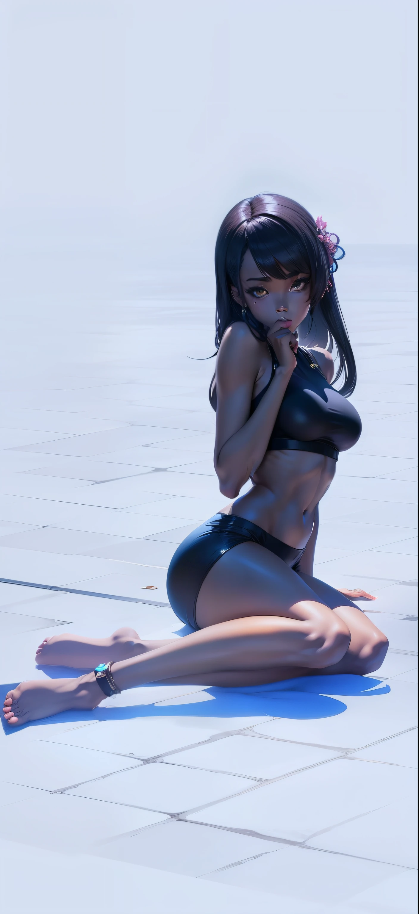 african american woman, stylized anime art styl, beautiful heantai art, anime woman body proportions, tight body, big breast, sexy face