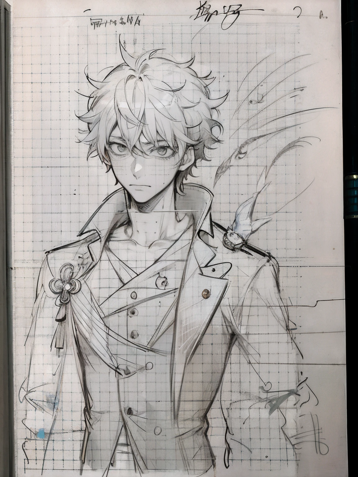 Sketch of a man with a bird on his head, Line sketch!!, inspirado em Okumura Masanobu, inspired by Okumura Togyu, anime sketch, author:Okumura Toju, ( ( concept art of character ) ), kentaro miura manga art style, author:Uesaka Seka, highly detailed exquisite fanart, Line sketch