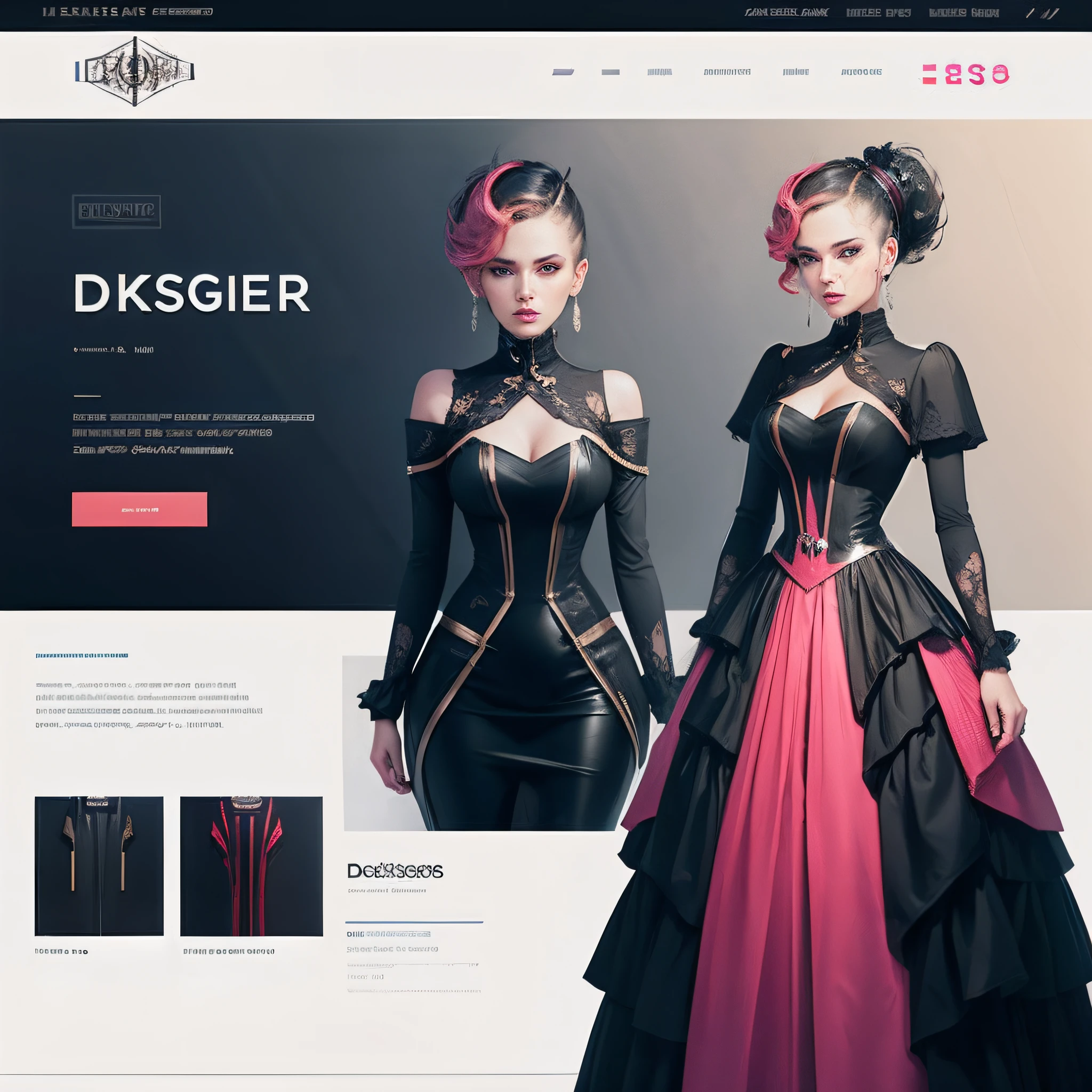 ui for designer dress explore website, industrial design, bold and vibrant