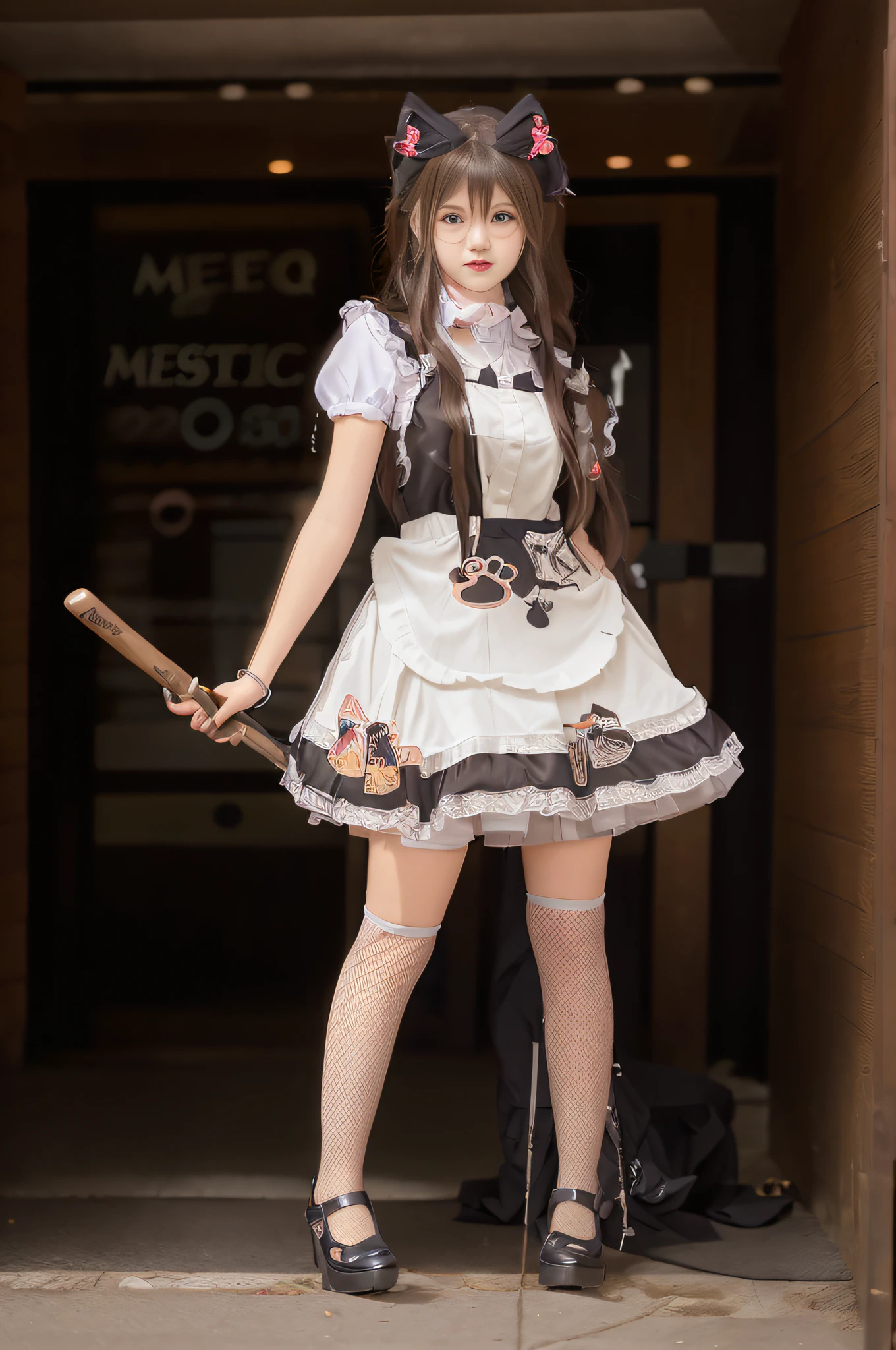 There was a woman in costume holding a baseball bat, anime cat girl in a maid costume, cosplay of a catboy! maid! dress, anime girl in a maid costume, cosplay foto, Anime girl cosplay, gorgeous maid, Maid outfit, Anime cosplay, Maid dress, cosplay, full-cosplay, maid costume, maid, rpgmaker, wearing maid uniform